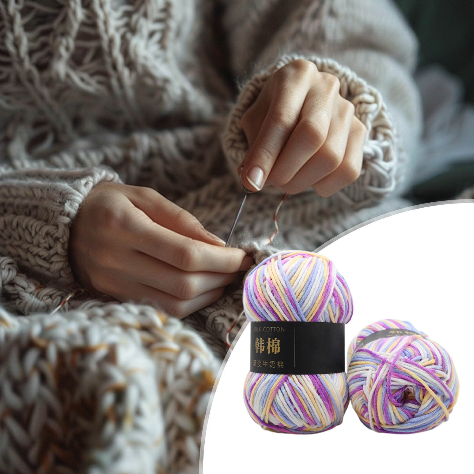 AYktou Cotton Yarn - Multicolor Rainbows Yarn,50 gram Skeins,26 Colors Available,7 Strands Of Combed Milk Cotton Crocheting Yarn for Knitting,Crochet,Weaving,Arts & Crafts - Fiesta #C - Purple White - Image 2