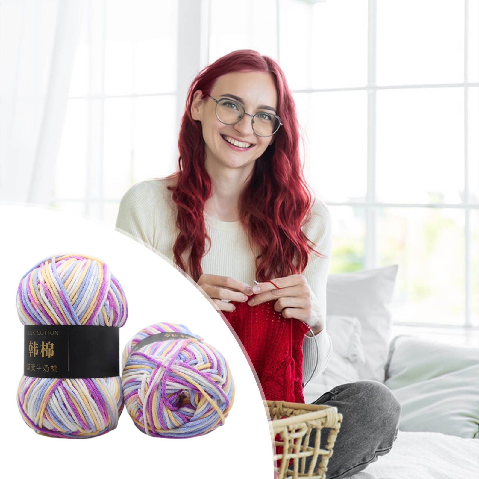 AYktou Cotton Yarn - Multicolor Rainbows Yarn,50 gram Skeins,26 Colors Available,7 Strands Of Combed Milk Cotton Crocheting Yarn for Knitting,Crochet,Weaving,Arts & Crafts - Fiesta #C - Purple White - Image 6
