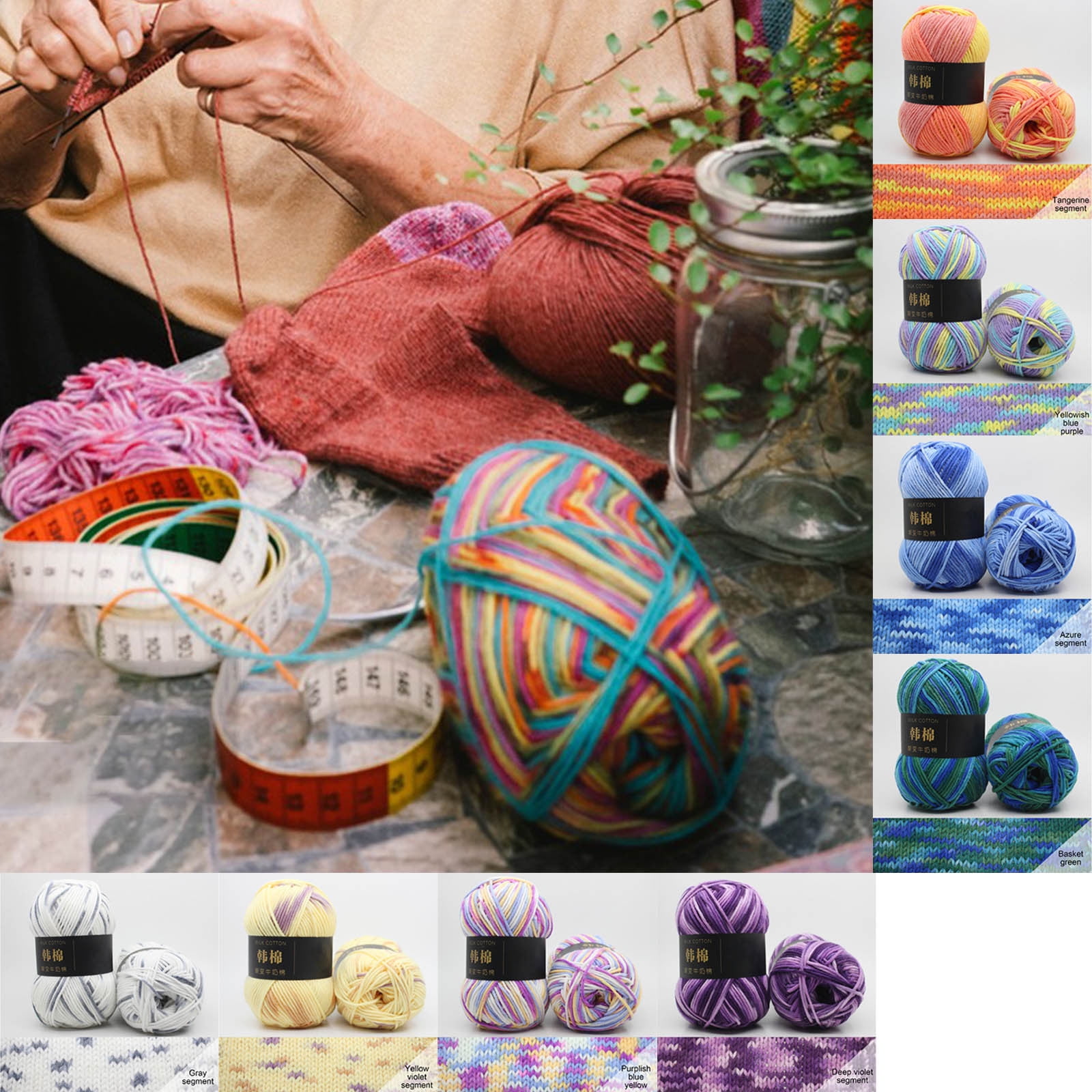 AYktou Cotton Yarn - Multicolor Rainbows Yarn,50 gram Skeins,26 Colors Available,7 Strands Of Combed Milk Cotton Crocheting Yarn for Knitting,Crochet,Weaving,Arts & Crafts - Fiesta #D - Orange - Image 1