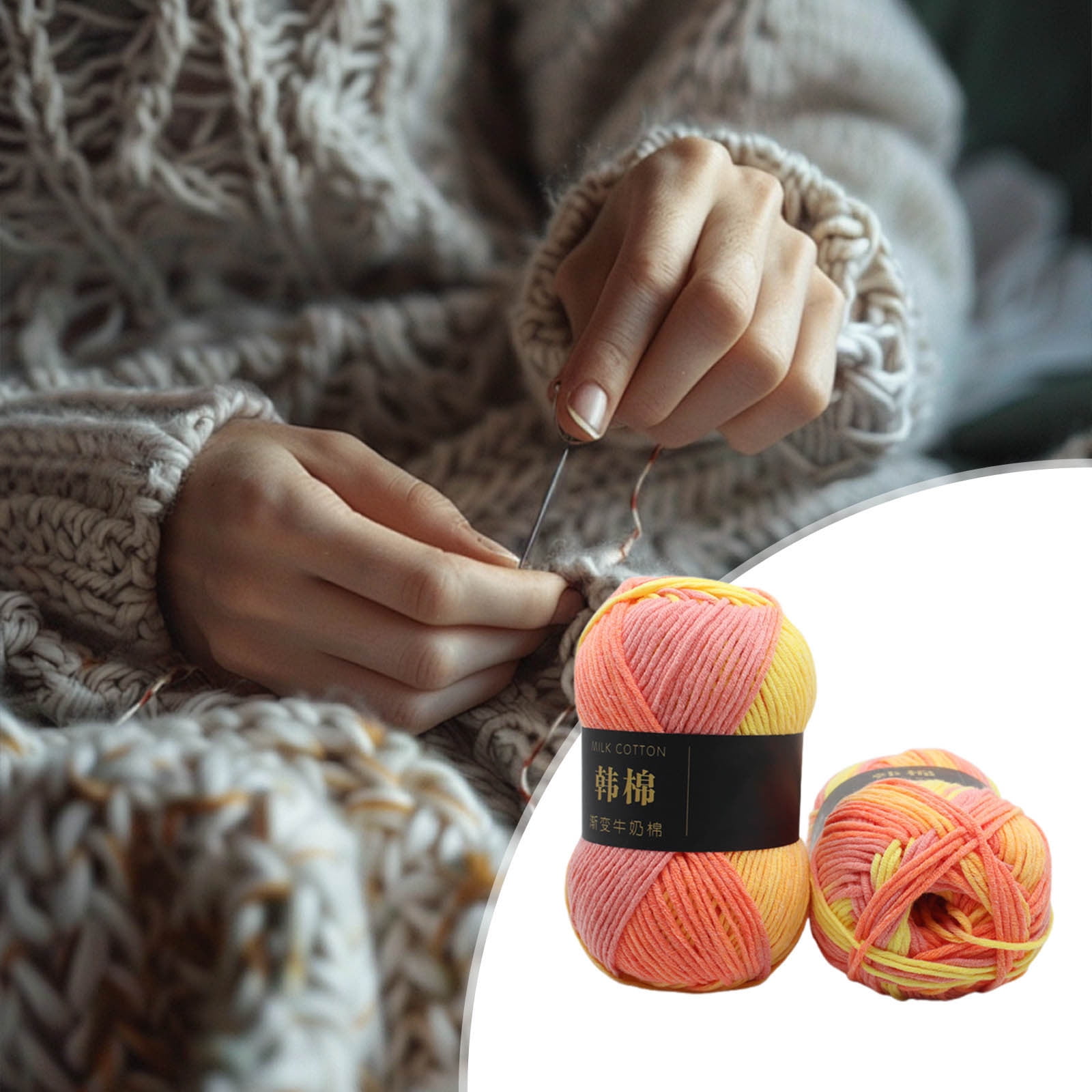 AYktou Cotton Yarn - Multicolor Rainbows Yarn,50 gram Skeins,26 Colors Available,7 Strands Of Combed Milk Cotton Crocheting Yarn for Knitting,Crochet,Weaving,Arts & Crafts - Fiesta #D - Orange - Image 2