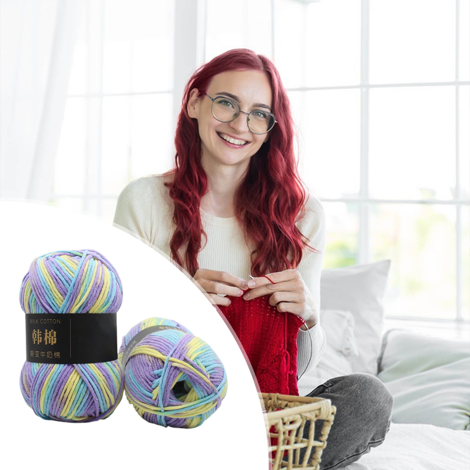 AYktou Cotton Yarn - Multicolor Rainbows Yarn,50 gram Skeins,26 Colors Available,7 Strands Of Combed Milk Cotton Crocheting Yarn for Knitting,Crochet,Weaving,Arts & Crafts - Fiesta #E - Light Blue - Image 6