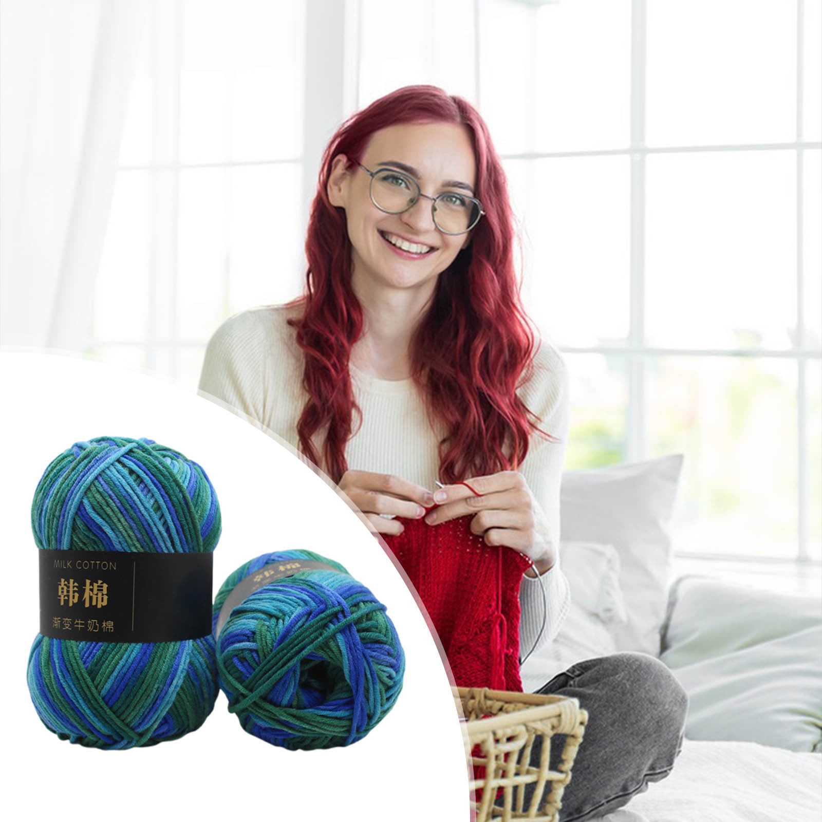 AYktou Cotton Yarn - Multicolor Rainbows Yarn,50 gram Skeins,26 Colors Available,7 Strands Of Combed Milk Cotton Crocheting Yarn for Knitting,Crochet,Weaving,Arts & Crafts - Fiesta #G - Navy Blue - Image 5