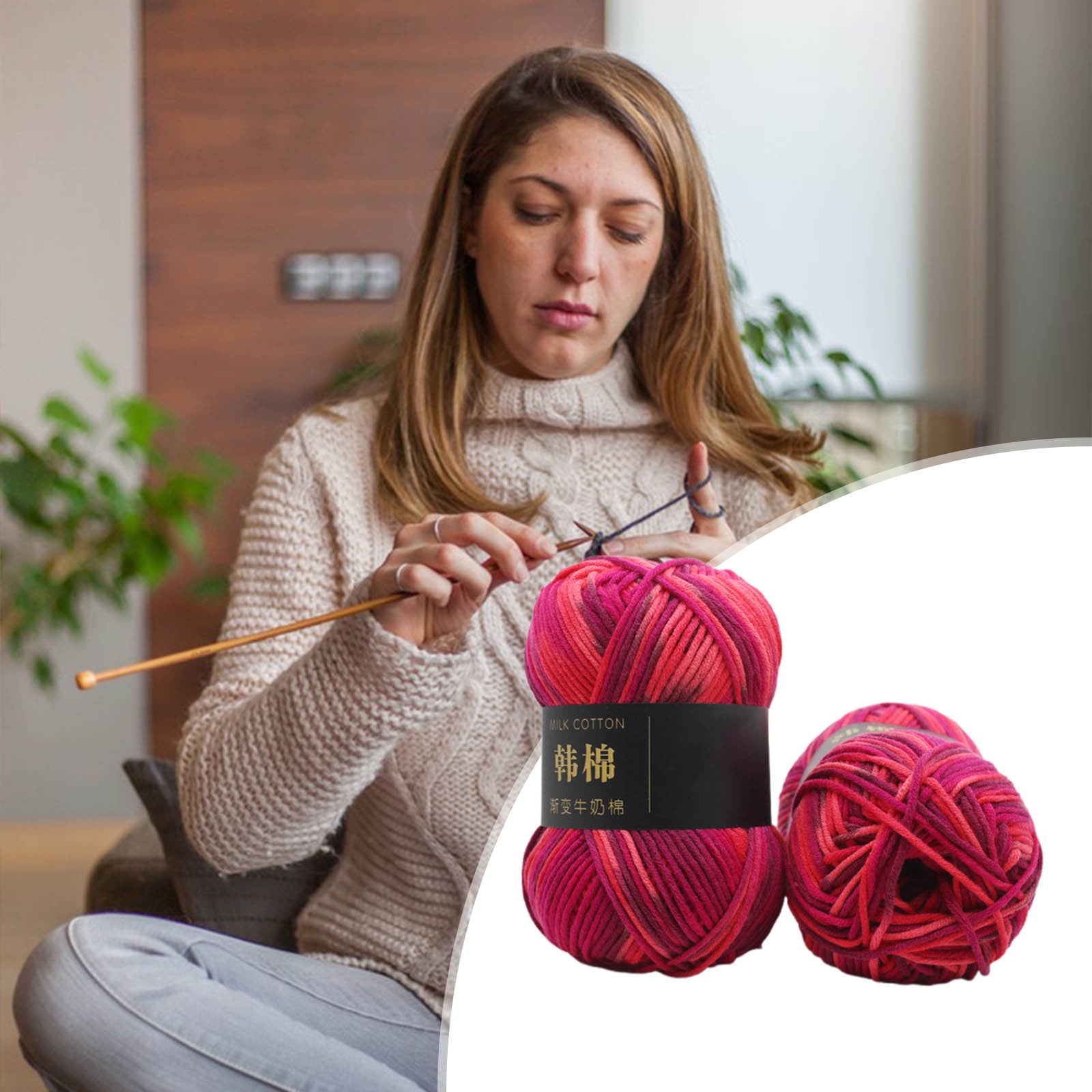 AYktou Cotton Yarn - Multicolor Rainbows Yarn,50 gram Skeins,26 Colors Available,7 Strands Of Combed Milk Cotton Crocheting Yarn for Knitting,Crochet,Weaving,Arts & Crafts - Fiesta #M - Rose - Image 5