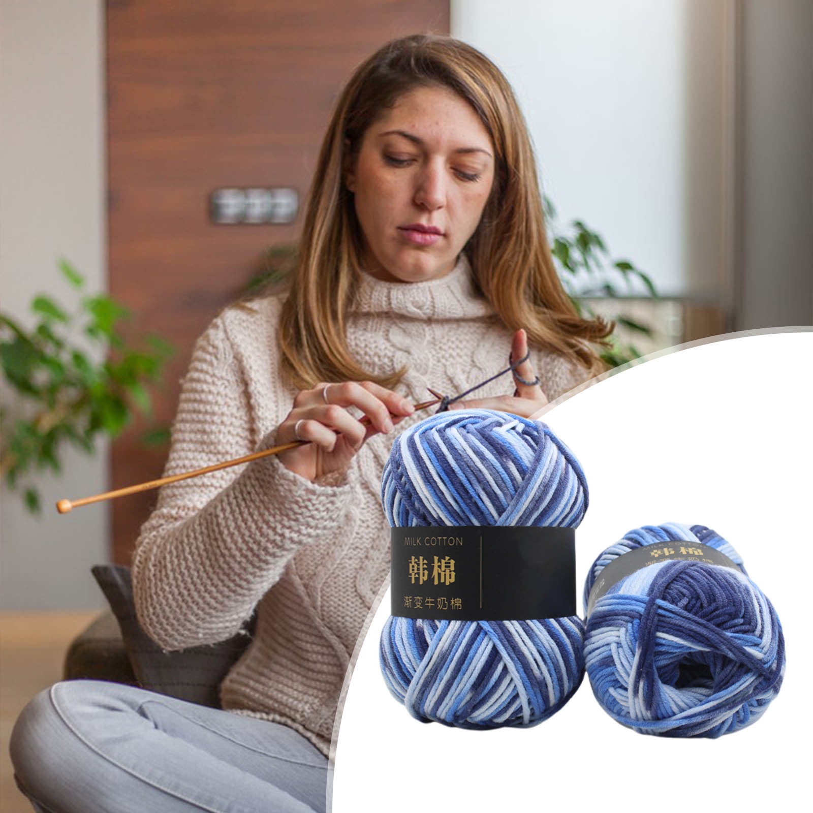 AYktou Cotton Yarn - Multicolor Rainbows Yarn,50 gram Skeins,26 Colors Available,7 Strands Of Combed Milk Cotton Crocheting Yarn for Knitting,Crochet,Weaving,Arts & Crafts - Fiesta #O - Blue White - Image 4