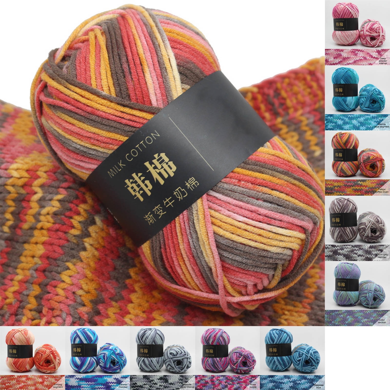 AYktou Cotton Yarn - Multicolor Rainbows Yarn,50 gram Skeins,26 Colors Available,7 Strands Of Combed Milk Cotton Crocheting Yarn for Knitting,Crochet,Weaving,Arts & Crafts - Fiesta #S - Dark Gray - Image 6