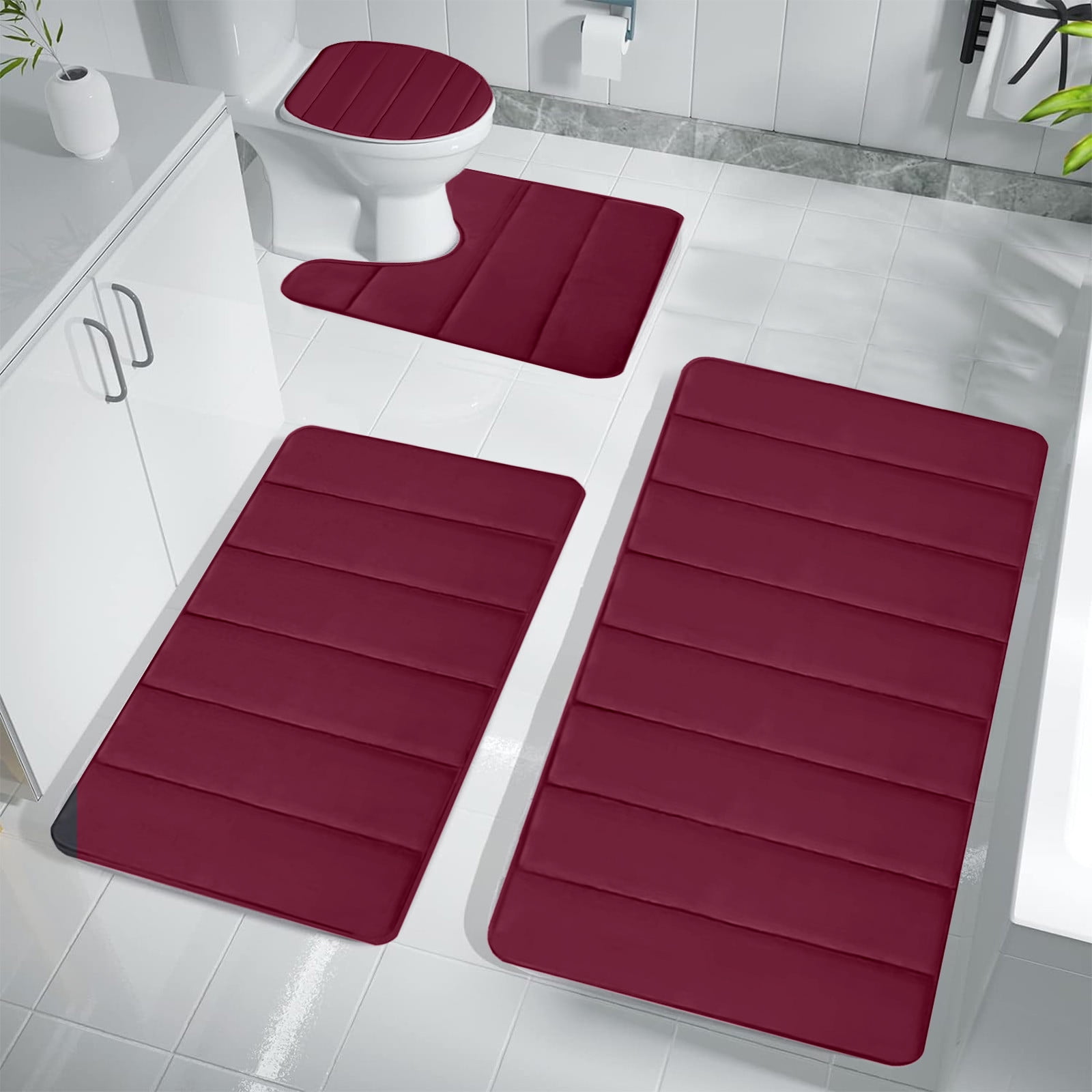 Kdkad Bathroom Rugs Sets 3 Piece, Bath Rugs for Bathroom Non Slip, Ultra Soft Water Absorbent Microfiber Bath Mat Set, Machine Washable Thick Plush Bath Mats for Bathroom Floor,Tub and Shower 4 pc Blue - Image 1