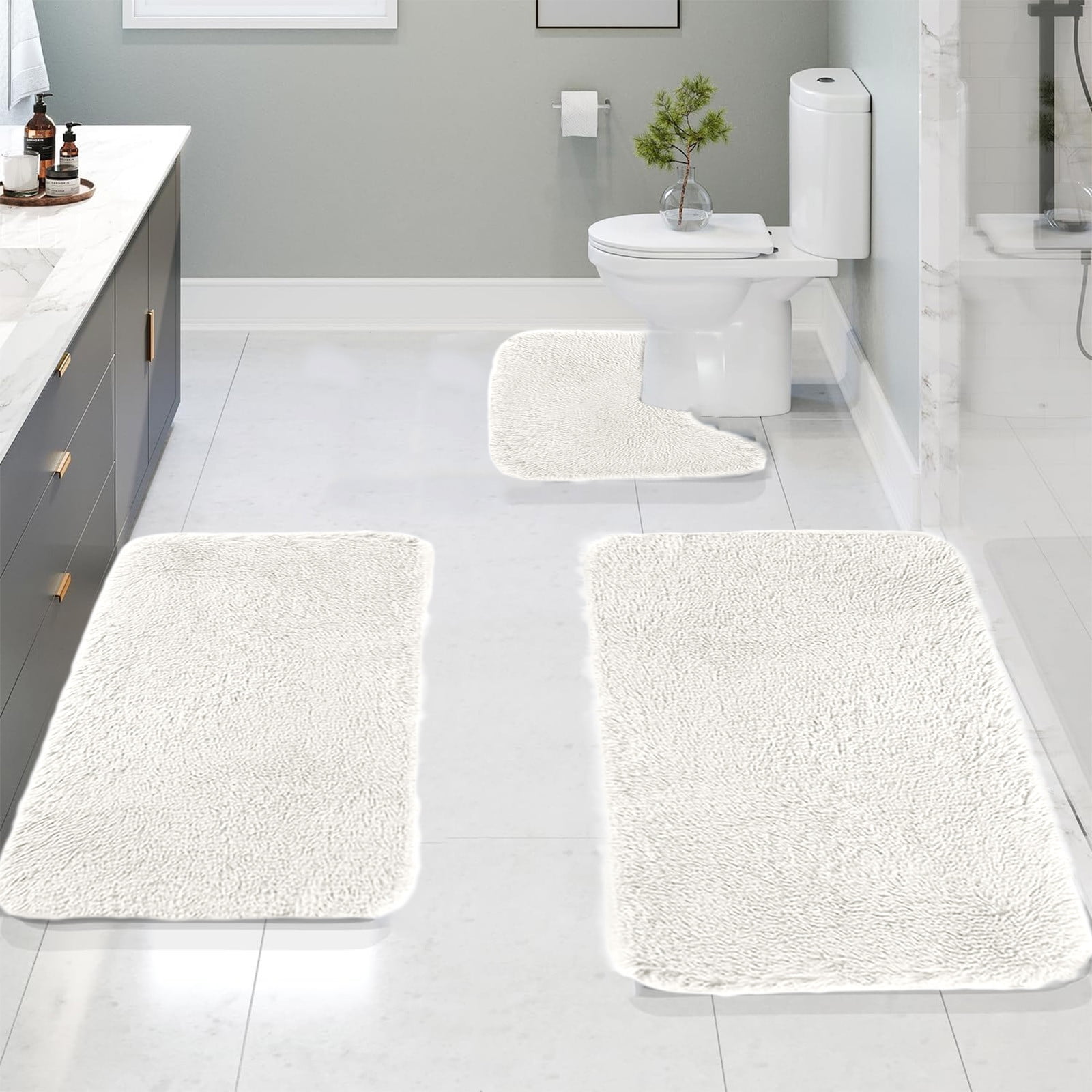 Kdkad Bathroom Rugs Sets 3 Piece, Bath Rugs for Bathroom Non Slip, Ultra Soft Water Absorbent Microfiber Bath Mat Set, Machine Washable Thick Plush Bath Mats for Bathroom Floor,Tub and Shower 3 pc Dark Gray 1 - Image 1