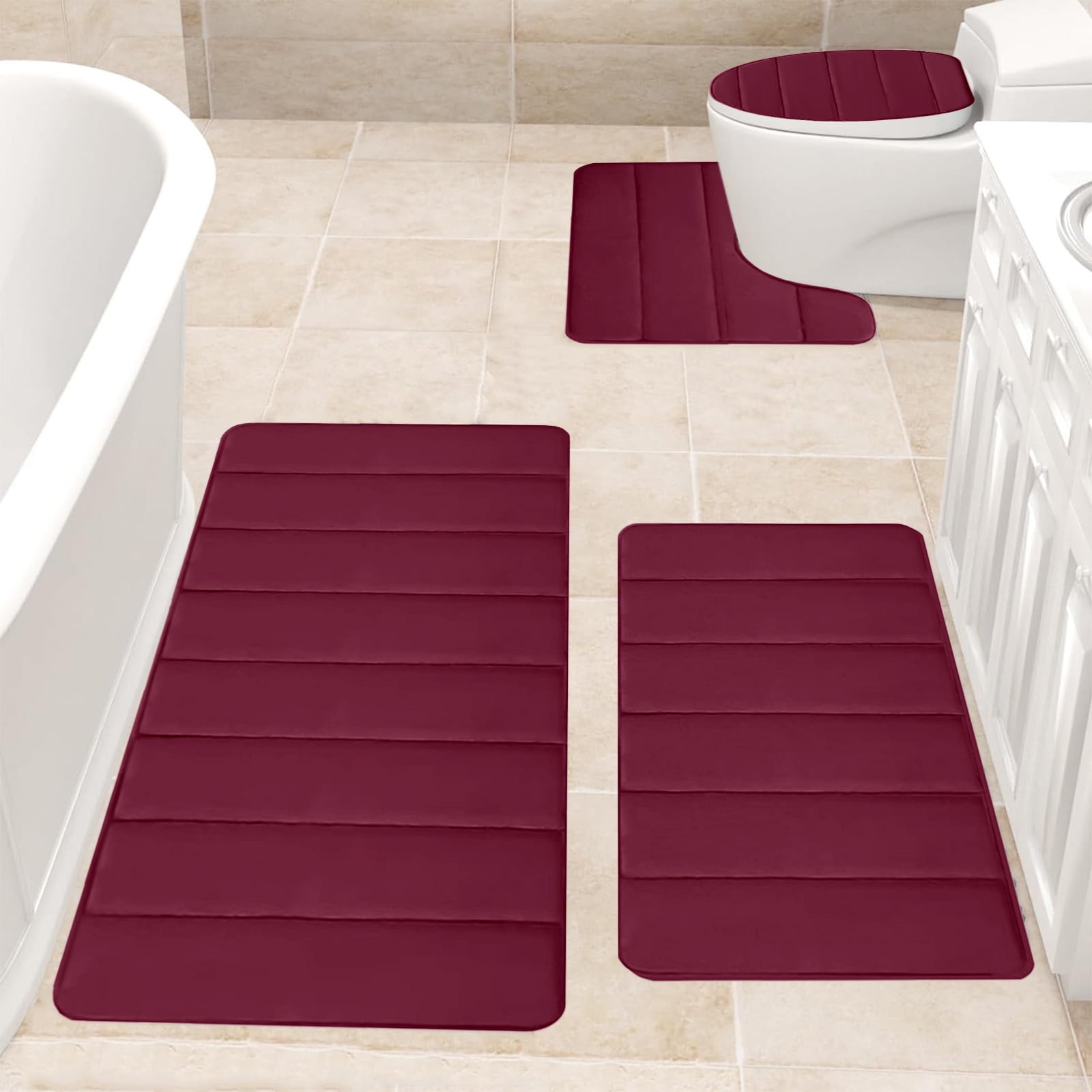 Kdkad Bathroom Rugs Sets 3 Piece, Bath Rugs for Bathroom Non Slip, Ultra Soft Water Absorbent Microfiber Bath Mat Set, Machine Washable Thick Plush Bath Mats for Bathroom Floor,Tub and Shower 4 pc Red 1 - Image 6