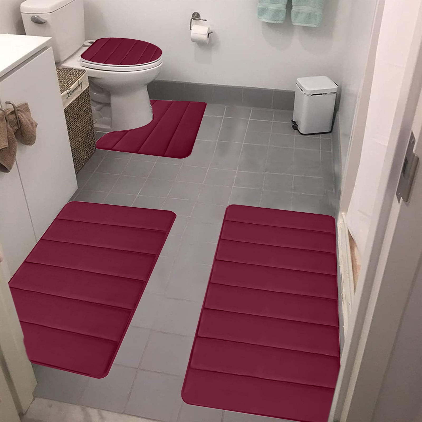 Kdkad Bathroom Rugs Sets 3 Piece, Bath Rugs for Bathroom Non Slip, Ultra Soft Water Absorbent Microfiber Bath Mat Set, Machine Washable Thick Plush Bath Mats for Bathroom Floor,Tub and Shower 4 pc White 1 - Image 5