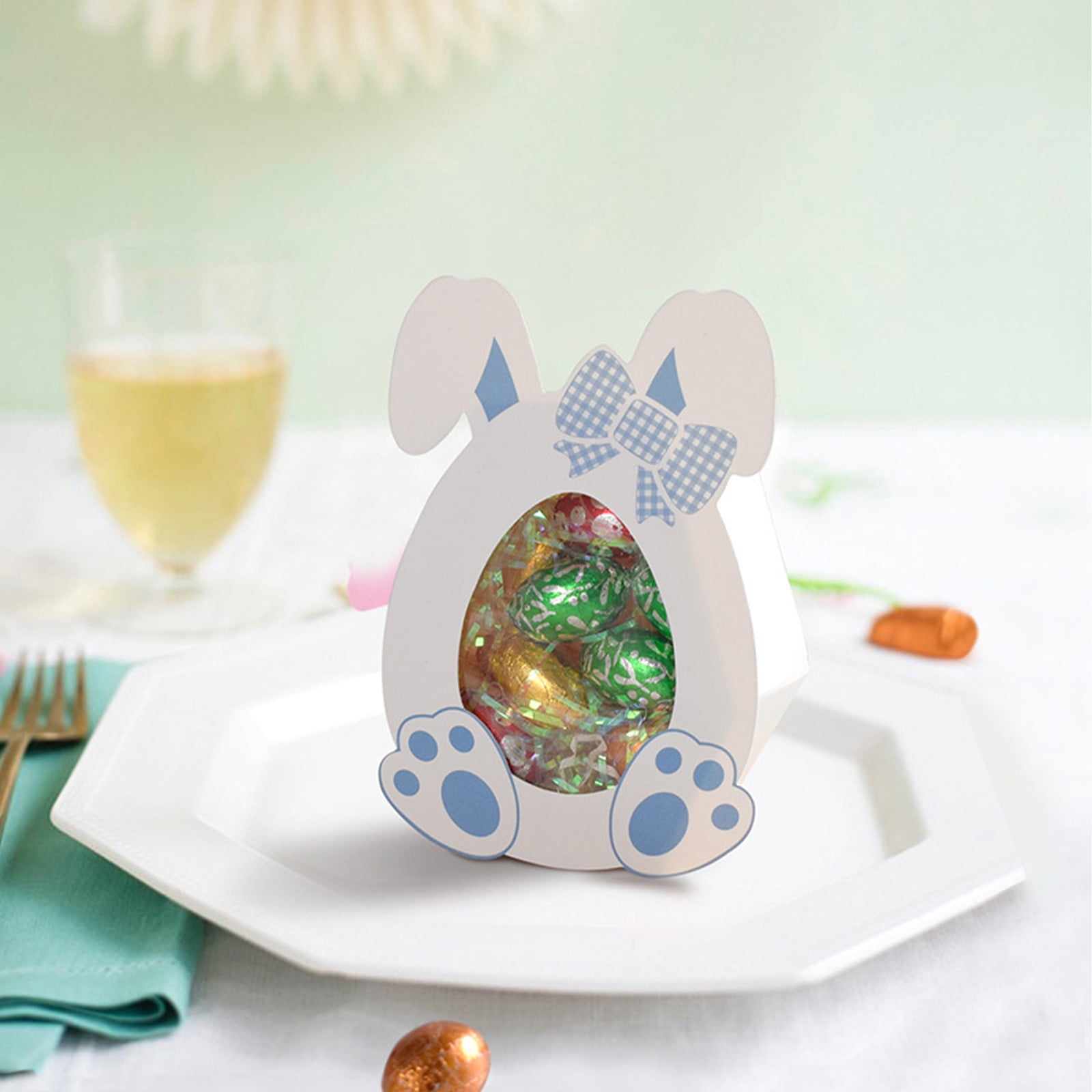 Darzheoy 10 Pcs Easter Treat Boxes with Clear Window Cardboard Box Bunny Bags Rabbit Box Spring Holiday Paper Container for Cookie Goodie Candy Favors Blue - Image 3