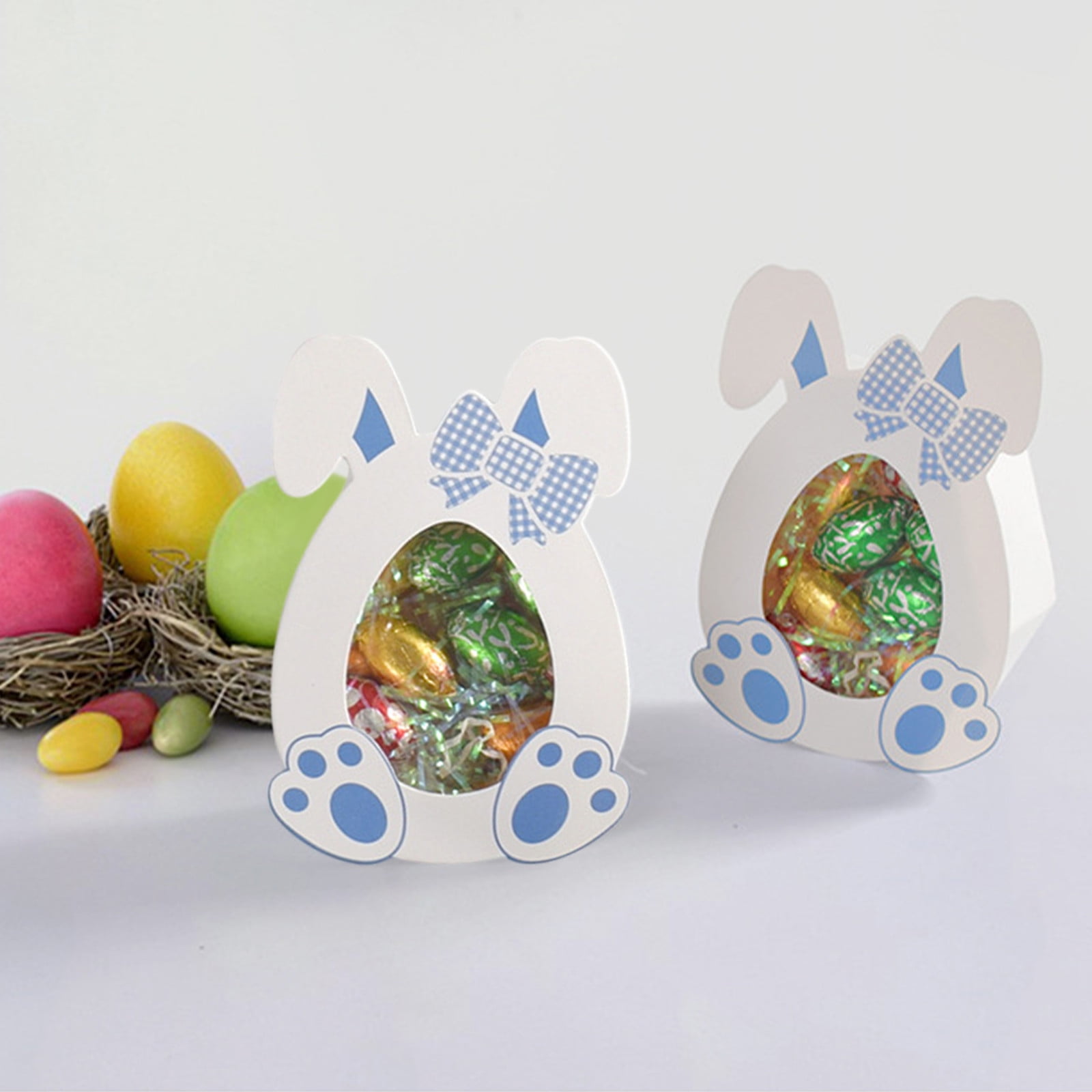 Darzheoy 10 Pcs Easter Treat Boxes with Clear Window Cardboard Box Bunny Bags Rabbit Box Spring Holiday Paper Container for Cookie Goodie Candy Favors Blue - Image 4