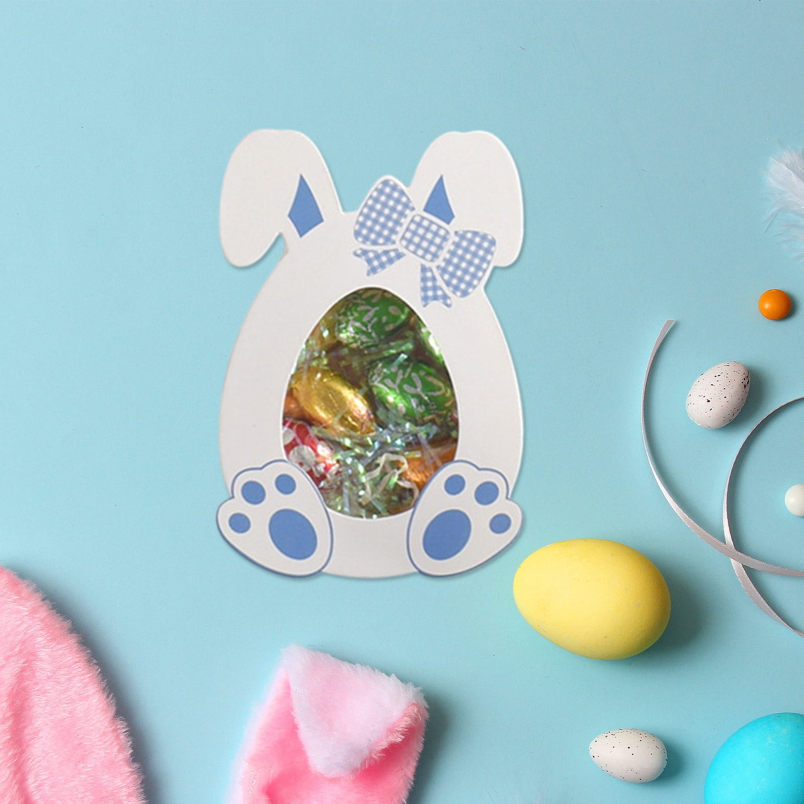 Darzheoy 10 Pcs Easter Treat Boxes with Clear Window Cardboard Box Bunny Bags Rabbit Box Spring Holiday Paper Container for Cookie Goodie Candy Favors Blue - Image 6