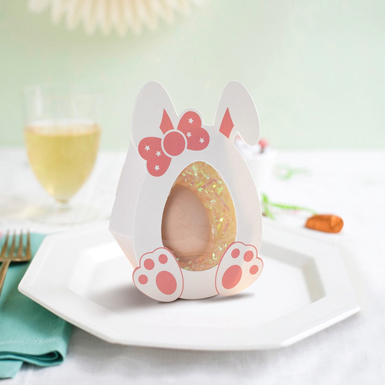 Darzheoy 10 Pcs Easter Treat Boxes with Clear Window Cardboard Box Bunny Bags Rabbit Box Spring Holiday Paper Container for Cookie Goodie Candy Favors Pink - Image 3