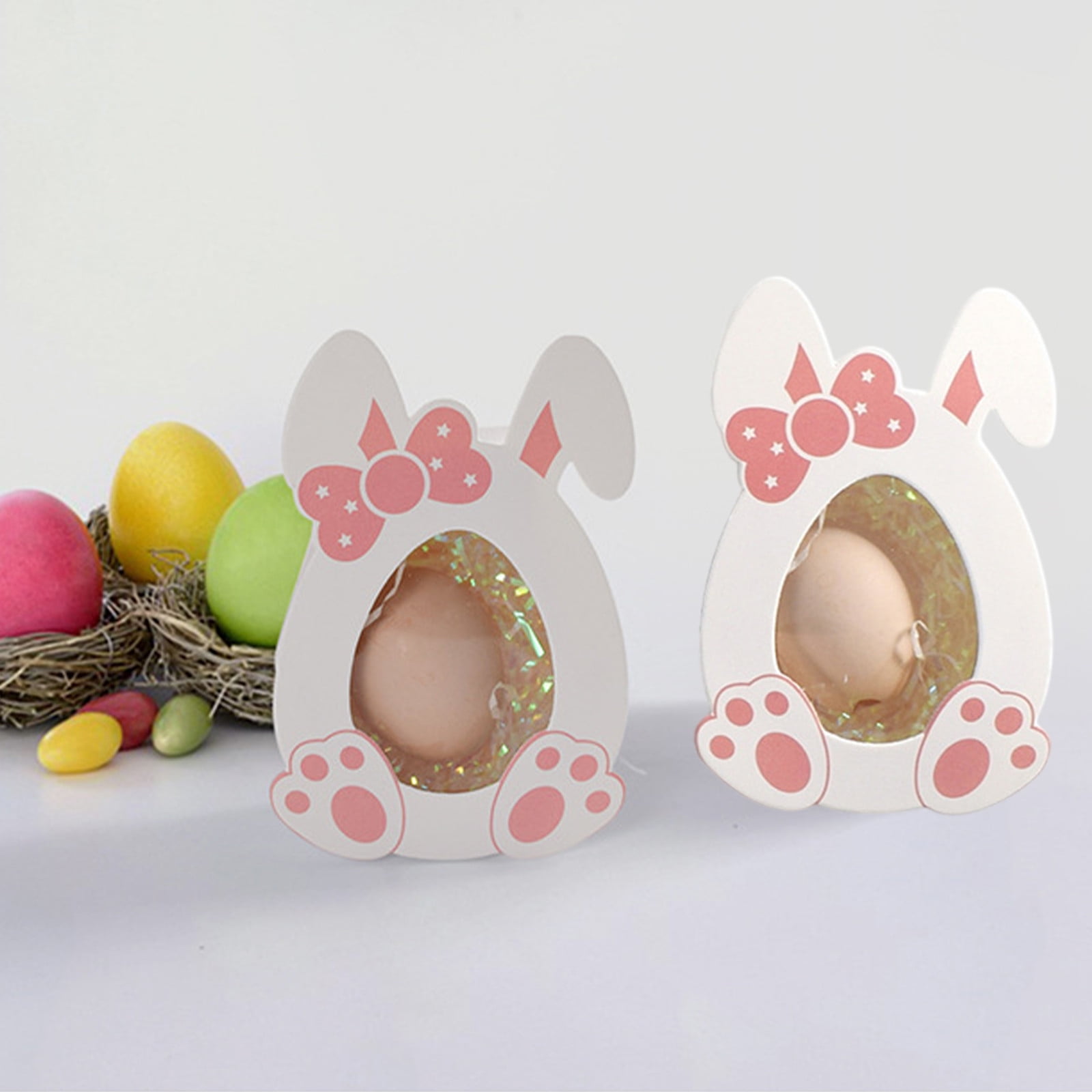 Darzheoy 10 Pcs Easter Treat Boxes with Clear Window Cardboard Box Bunny Bags Rabbit Box Spring Holiday Paper Container for Cookie Goodie Candy Favors Pink - Image 4