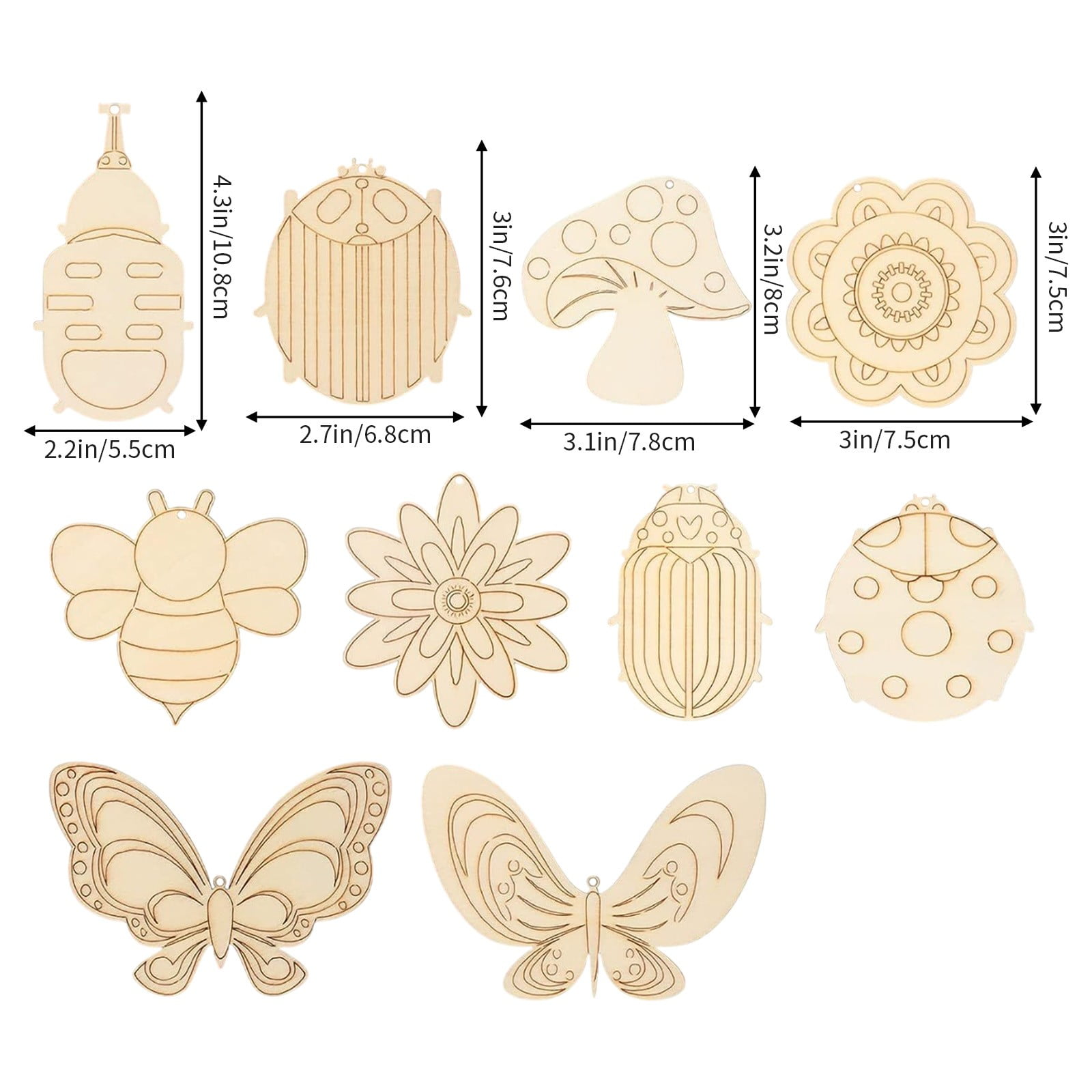 Darzheoy 60Pcs Wood Cutouts Ornaments for Crafts Butterfly Flower Unfinished Wooden Slices DIY Paint Crafts Blank Hanging Embellishment for Painting Spring Holiday Party Supplies Beige - Image 2