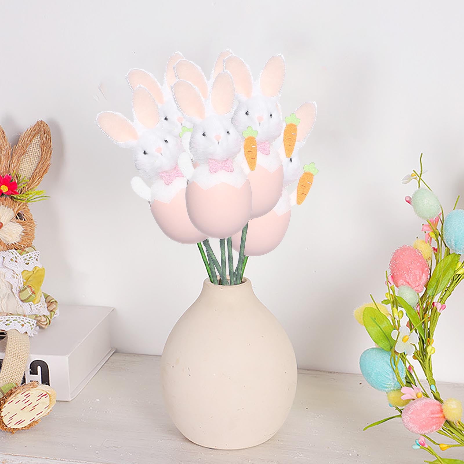 Darzheoy Bunny Plush Doll Pick DIY Bouquet Accessories Adorable Festival Gift Party Vase Filler Decorative Stick Cute Animal Ornament Pink - Image 3