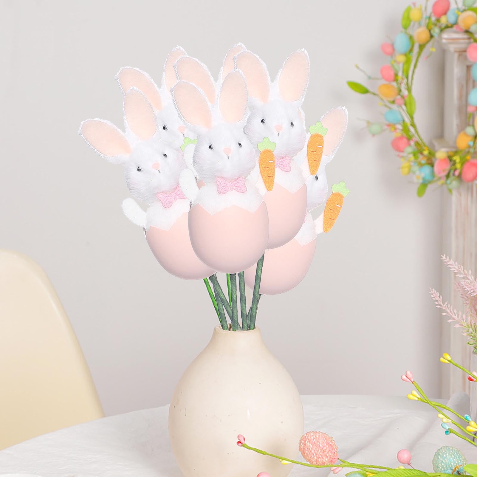 Darzheoy Bunny Plush Doll Pick DIY Bouquet Accessories Adorable Festival Gift Party Vase Filler Decorative Stick Cute Animal Ornament Pink - Image 5