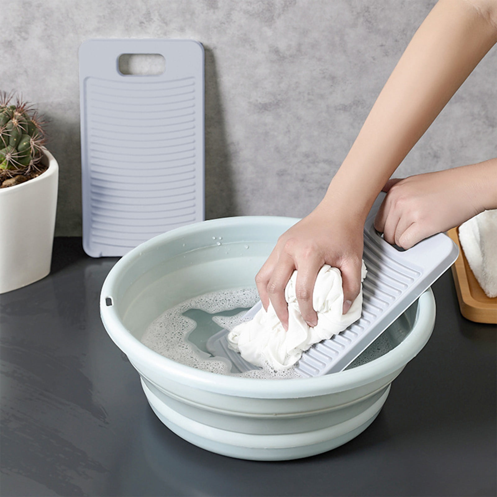 Kdkad Washboard for Hand Washing Clothes, Portable Plastics Wash Board, Household Scrub Board, Washing Board for Laundry Home Dormitory Travel Small Delicate Articles Cleaning 11.2×6.3 in Gray - Image 4
