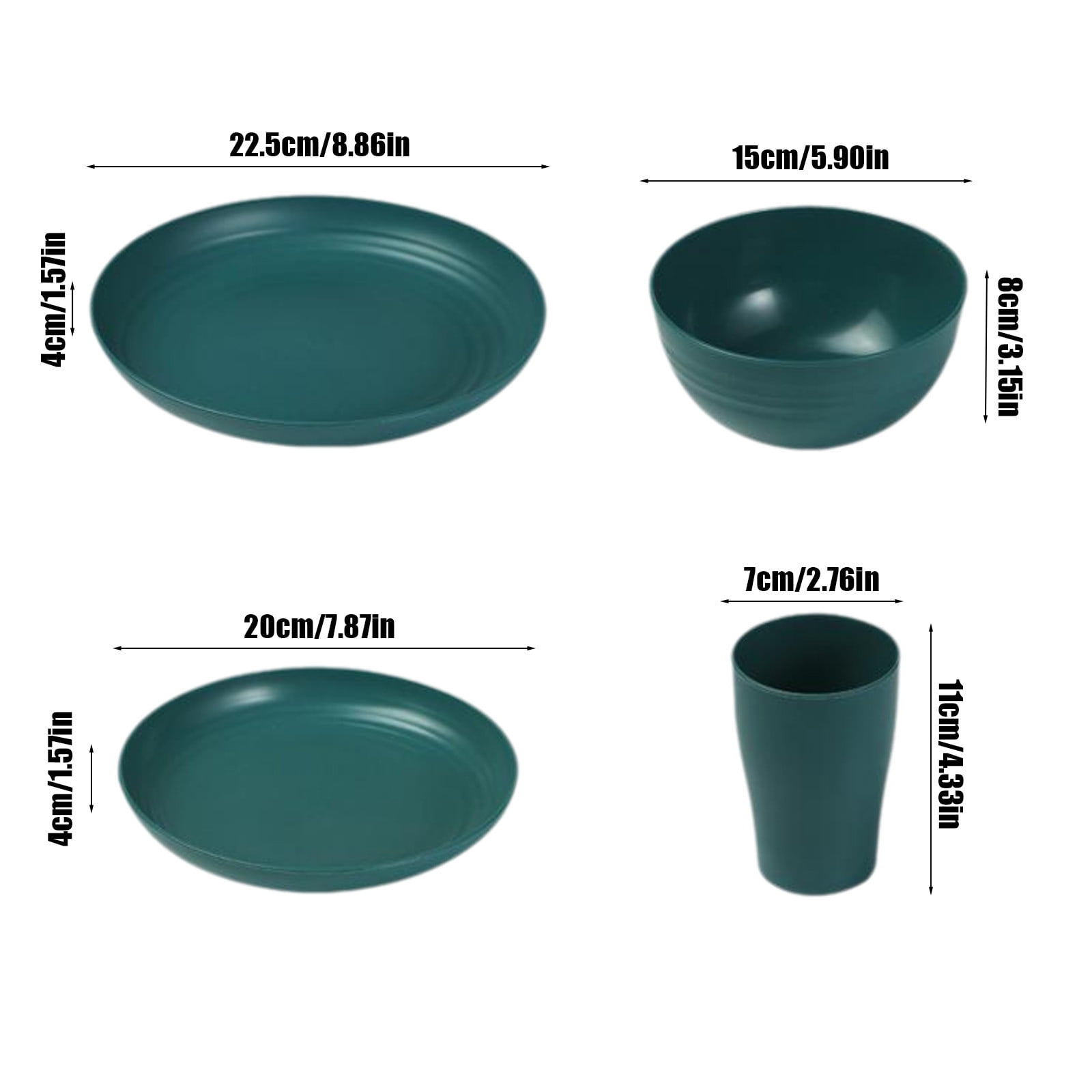 Darzheoy 16 Pieces Kitchen Dinnerware Set, Service for 8, Dinner Plates, Dessert Plate, Cereal Bowls, Cups, Colorful Plastic Outdoor Camping Dishes Green - Image 2