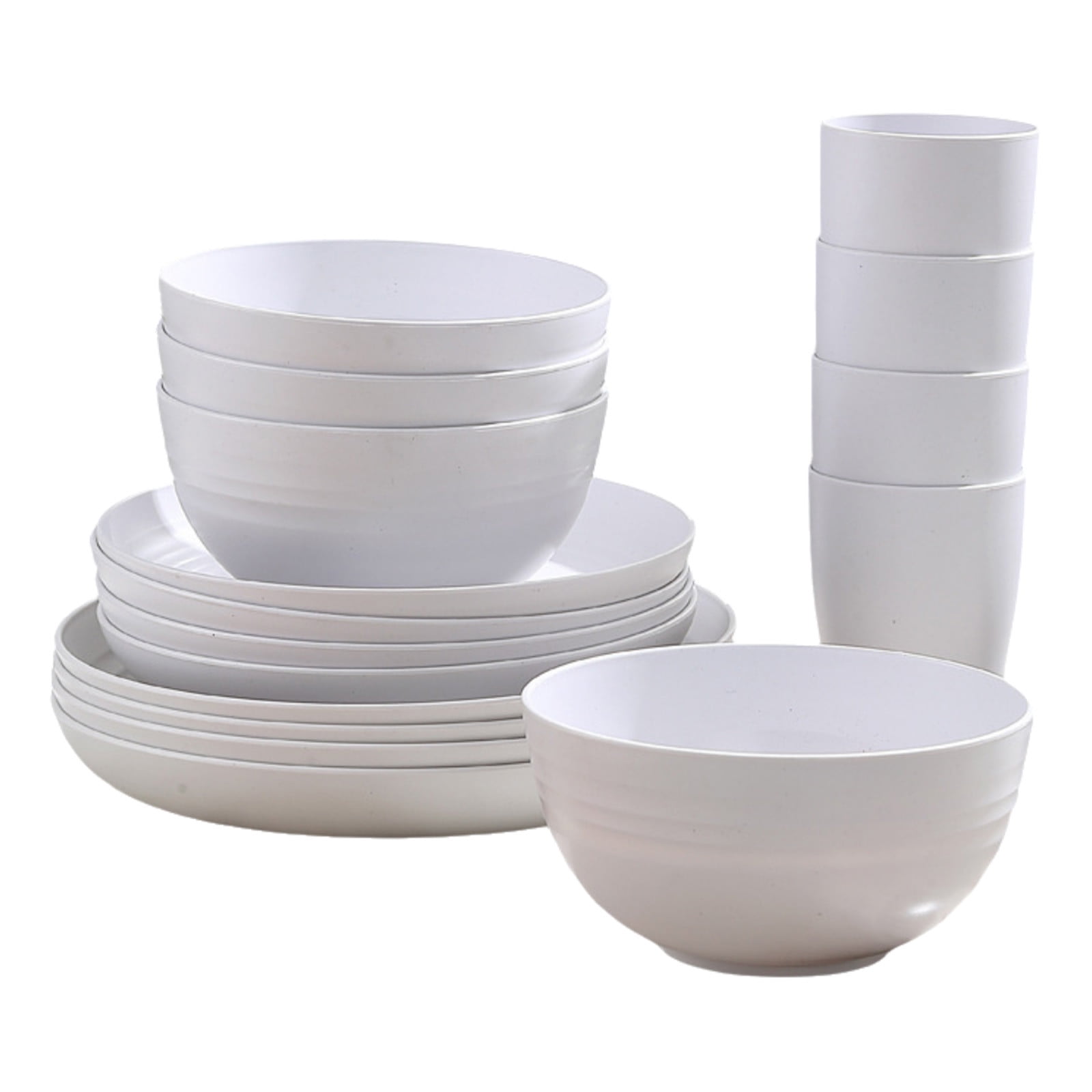 Darzheoy 16 Pieces Kitchen Dinnerware Set, Service for 8, Dinner Plates, Dessert Plate, Cereal Bowls, Cups, Colorful Plastic Outdoor Camping Dishes White - Image 1