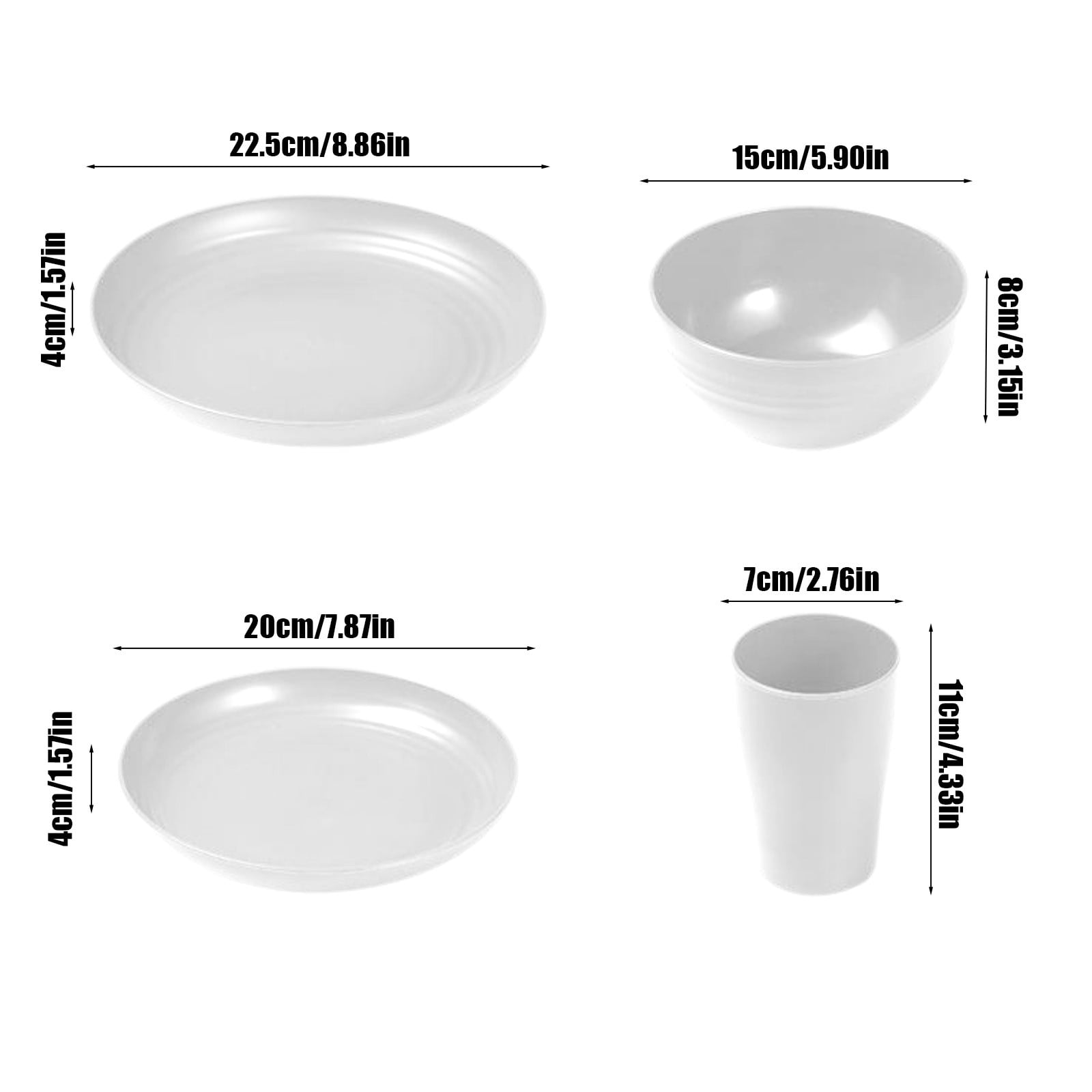 Darzheoy 16 Pieces Kitchen Dinnerware Set, Service for 8, Dinner Plates, Dessert Plate, Cereal Bowls, Cups, Colorful Plastic Outdoor Camping Dishes White - Image 2