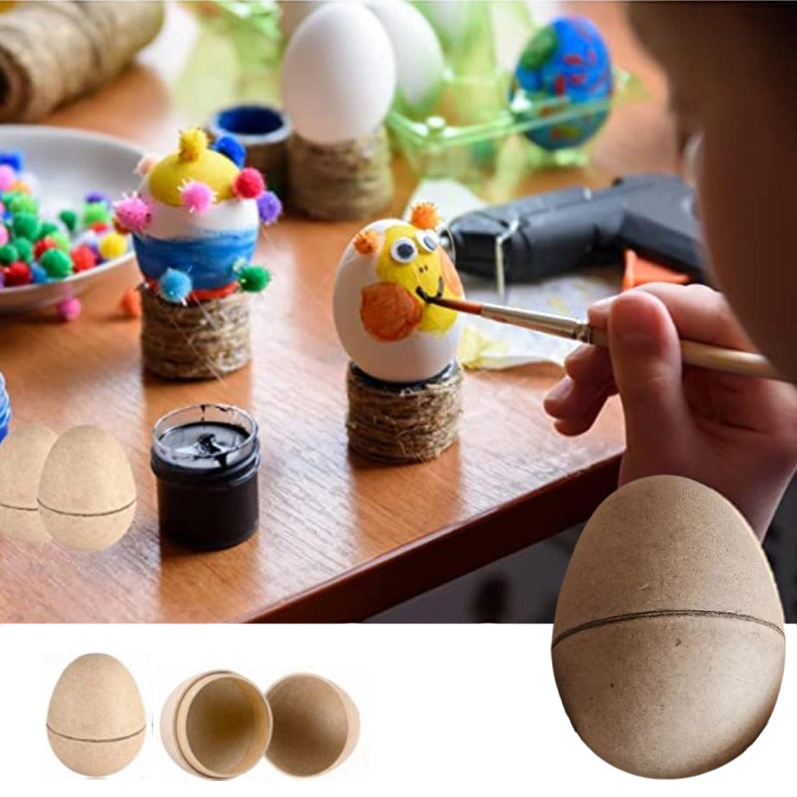 Darzheoy 10 Pcs DIY Paper Mache Easter Eggs 2.1 Inch Unpainted Empty Egg Easter Craft Supplies Hollow Egg for Fillable Paintable Fake Egg Decor Easter Party Ornament Brown - Image 6