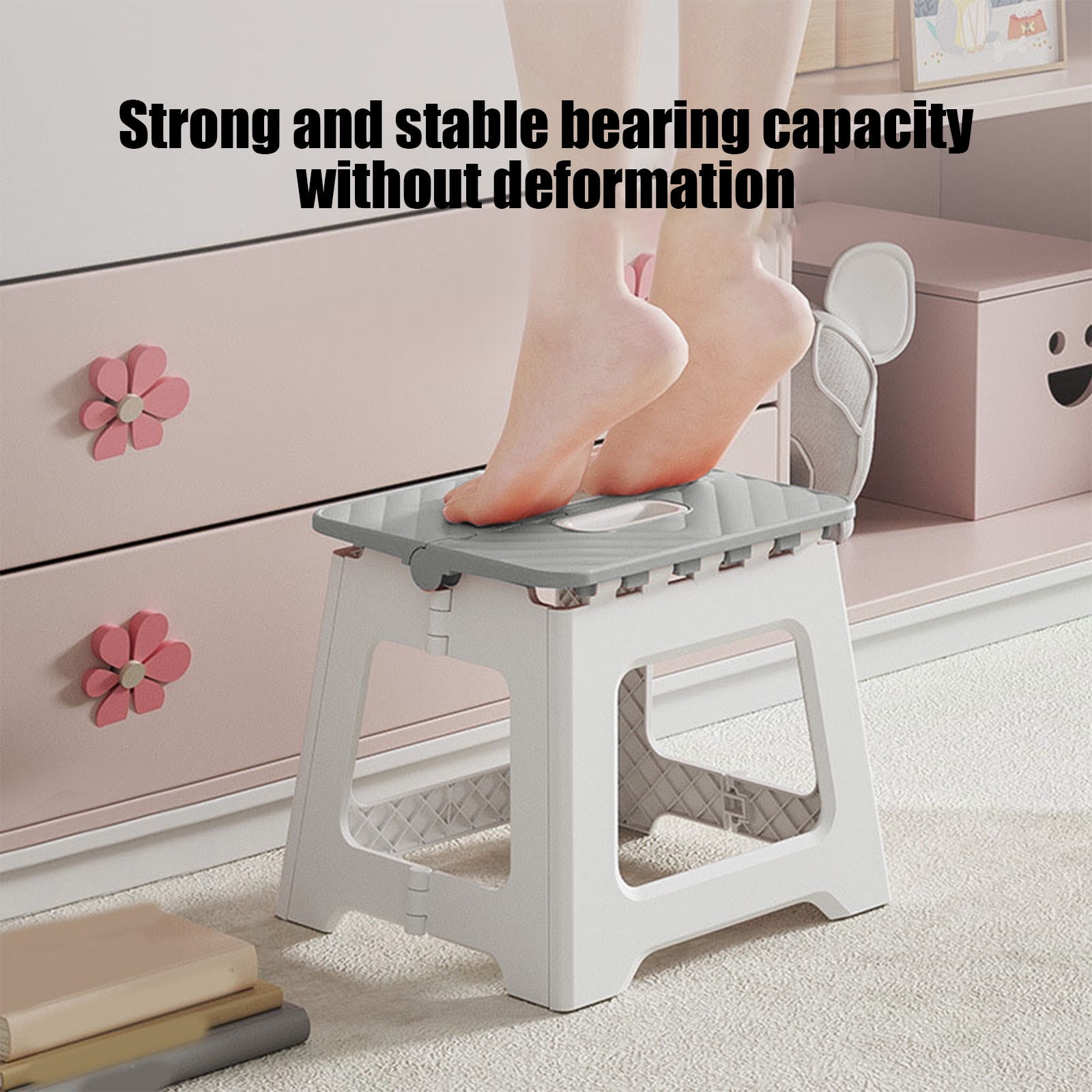 Darzheoy Adult Folding Step Stool, Foldable Stool, Suitable for Living Room, Kitchen, and Bathroom, Portable Travel Stool Gray - Image 4