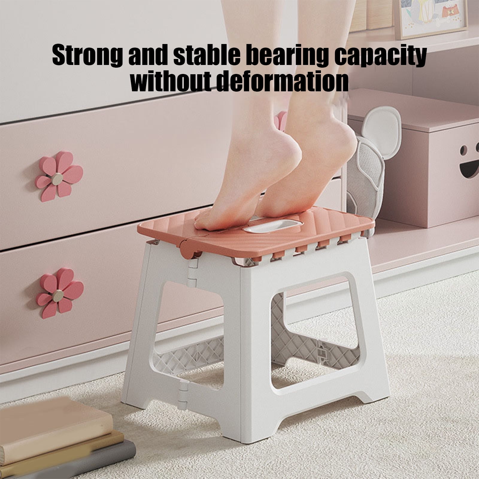 Darzheoy Adult Folding Step Stool, Foldable Stool, Suitable for Living Room, Kitchen, and Bathroom, Portable Travel Stool Pink - Image 4