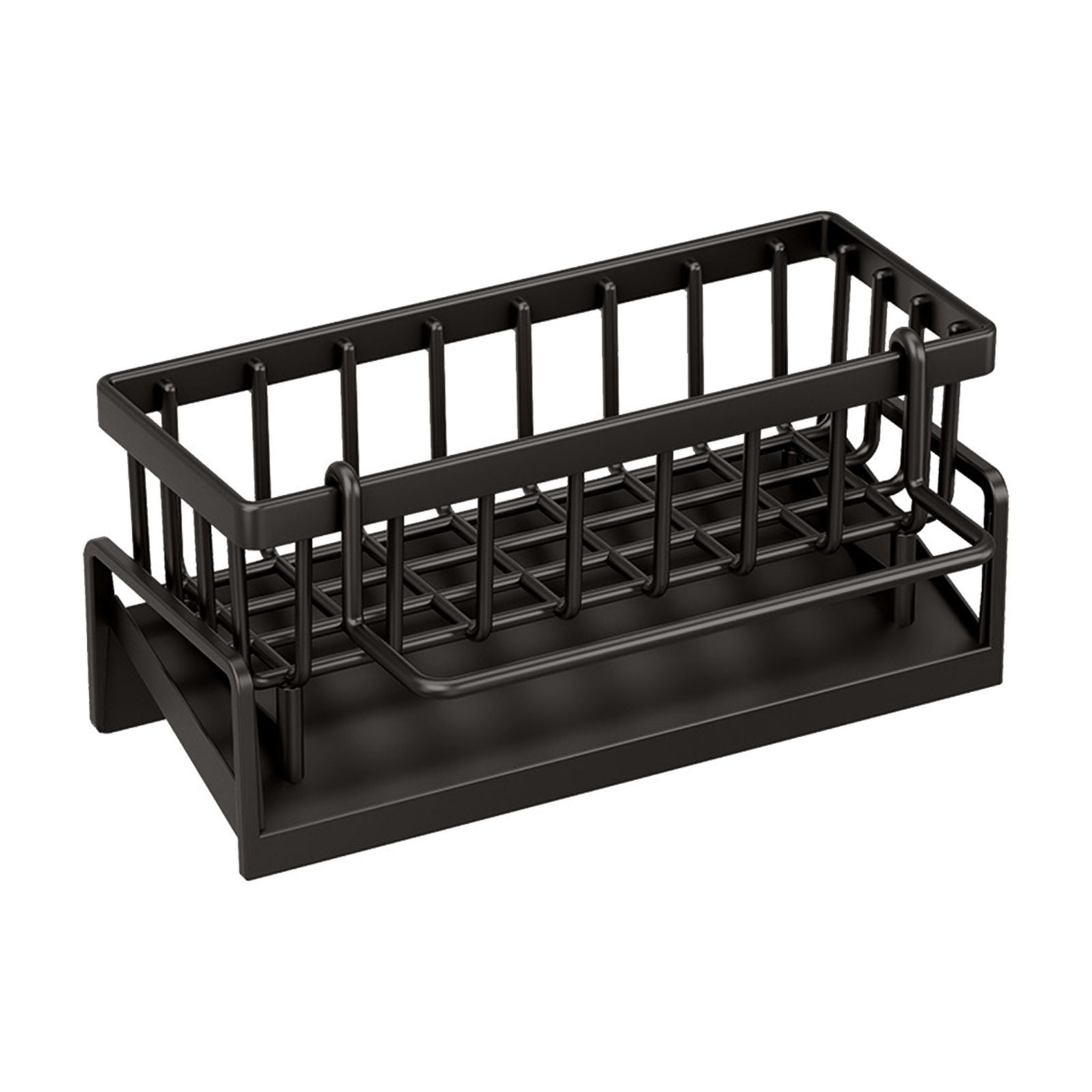 Darzheoy Sponge Holder for Kitchen Sink, Auto Draining Kitchen Sink Caddy, Rustproof Steel Dish Sponge Organizer with Removable Dishcloth Rack, Soap Dispenser Brush Holder Black - Image 2