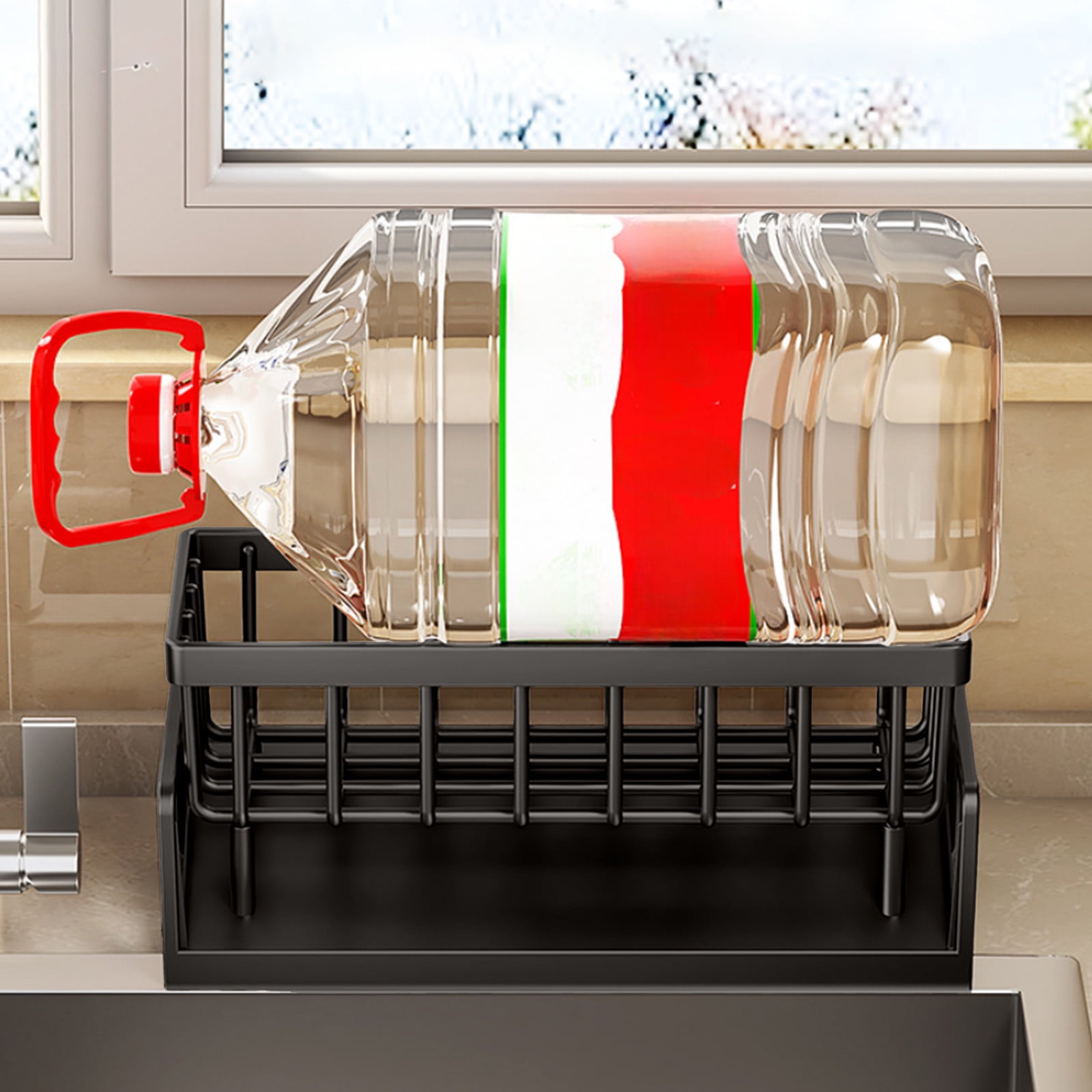 Darzheoy Sponge Holder for Kitchen Sink, Auto Draining Kitchen Sink Caddy, Rustproof Steel Dish Sponge Organizer with Removable Dishcloth Rack, Soap Dispenser Brush Holder Black - Image 5