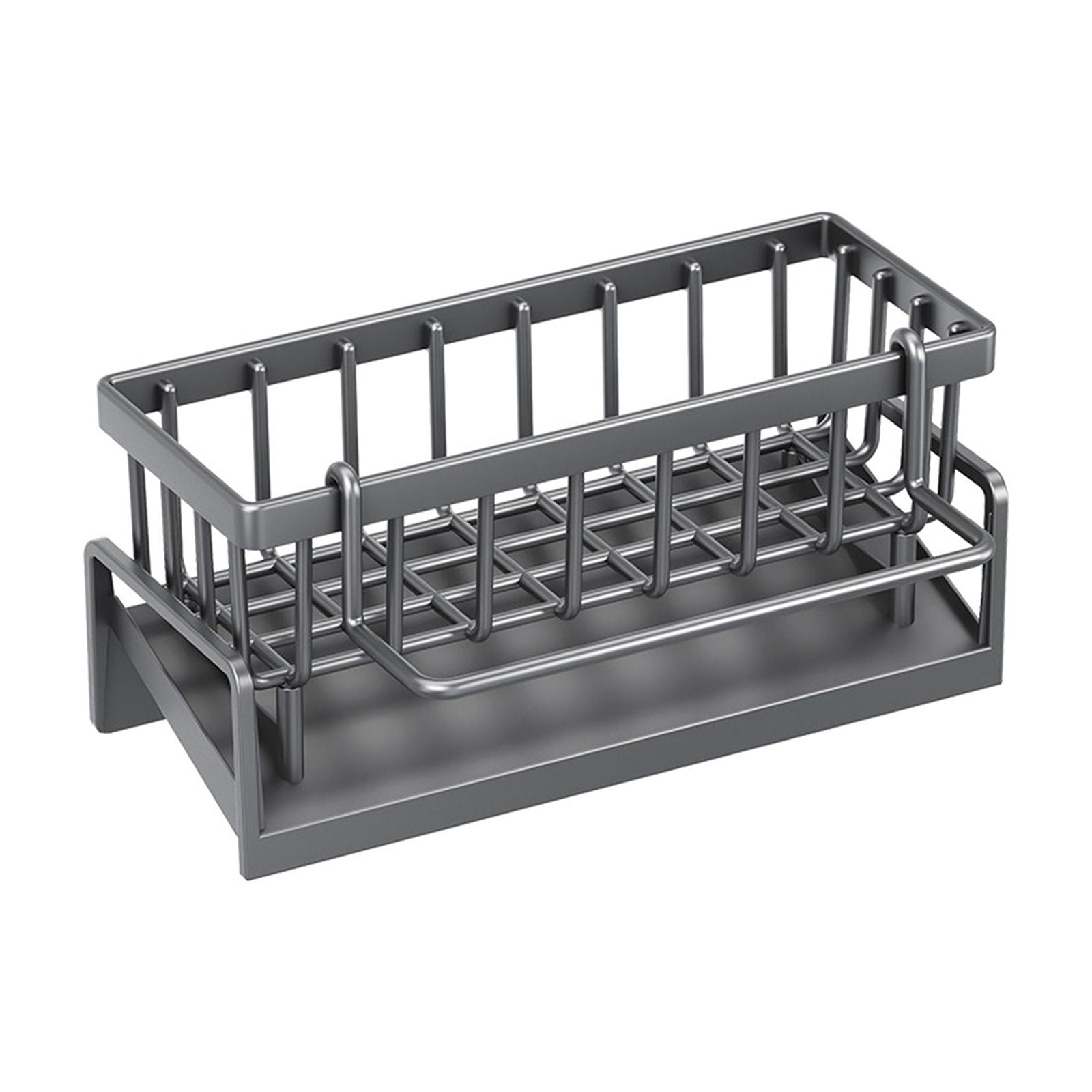 Darzheoy Sponge Holder for Kitchen Sink, Auto Draining Kitchen Sink Caddy, Rustproof Steel Dish Sponge Organizer with Removable Dishcloth Rack, Soap Dispenser Brush Holder Gray - Image 2