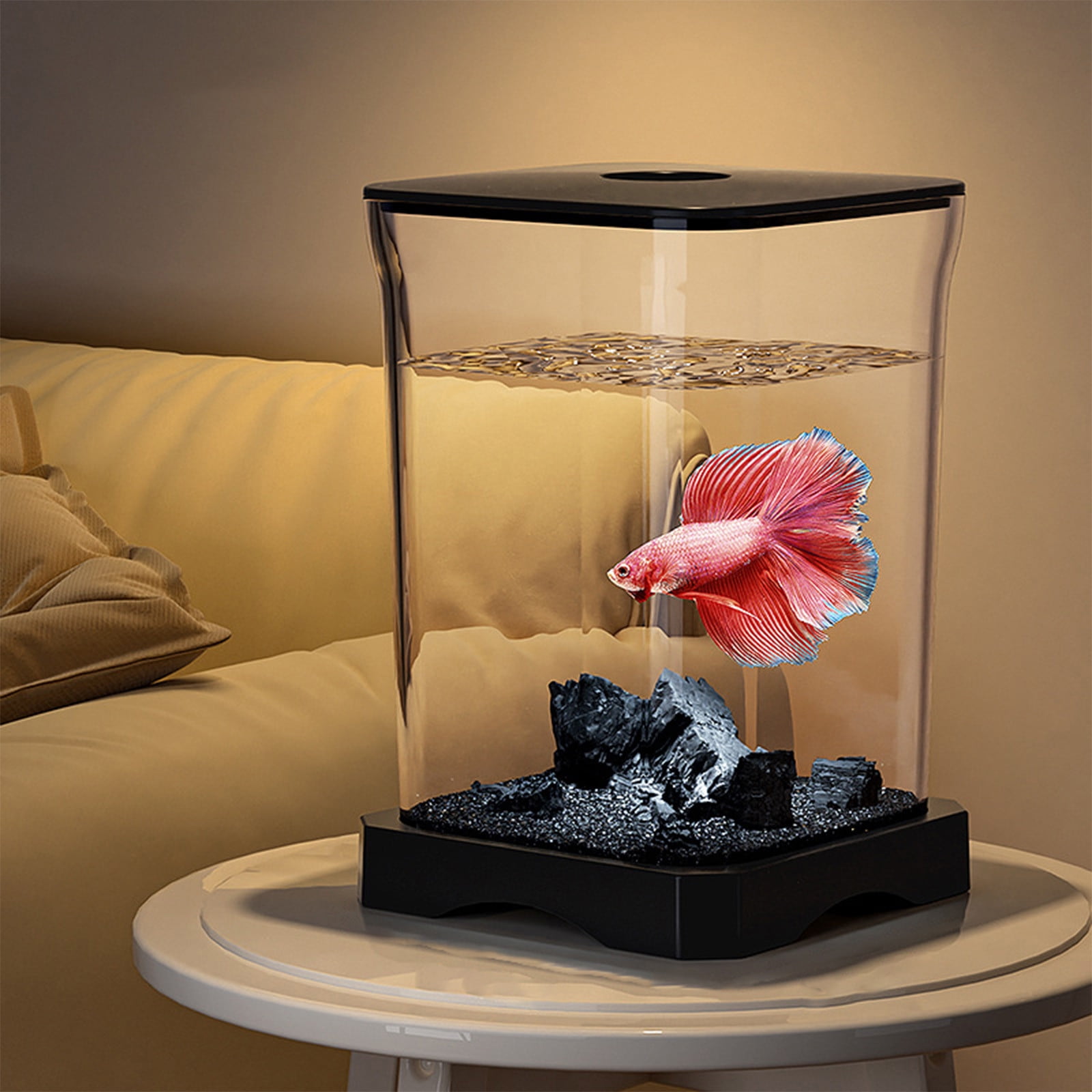 Darzheoy Small Fish Tank Kit, Desktop Fish Tank, Mini Aquarium with Led Light Decoration, Small Aquarium Starter Kits Desktop Room Decor, for Home, Office, Decorative Desktop Black - Image 1