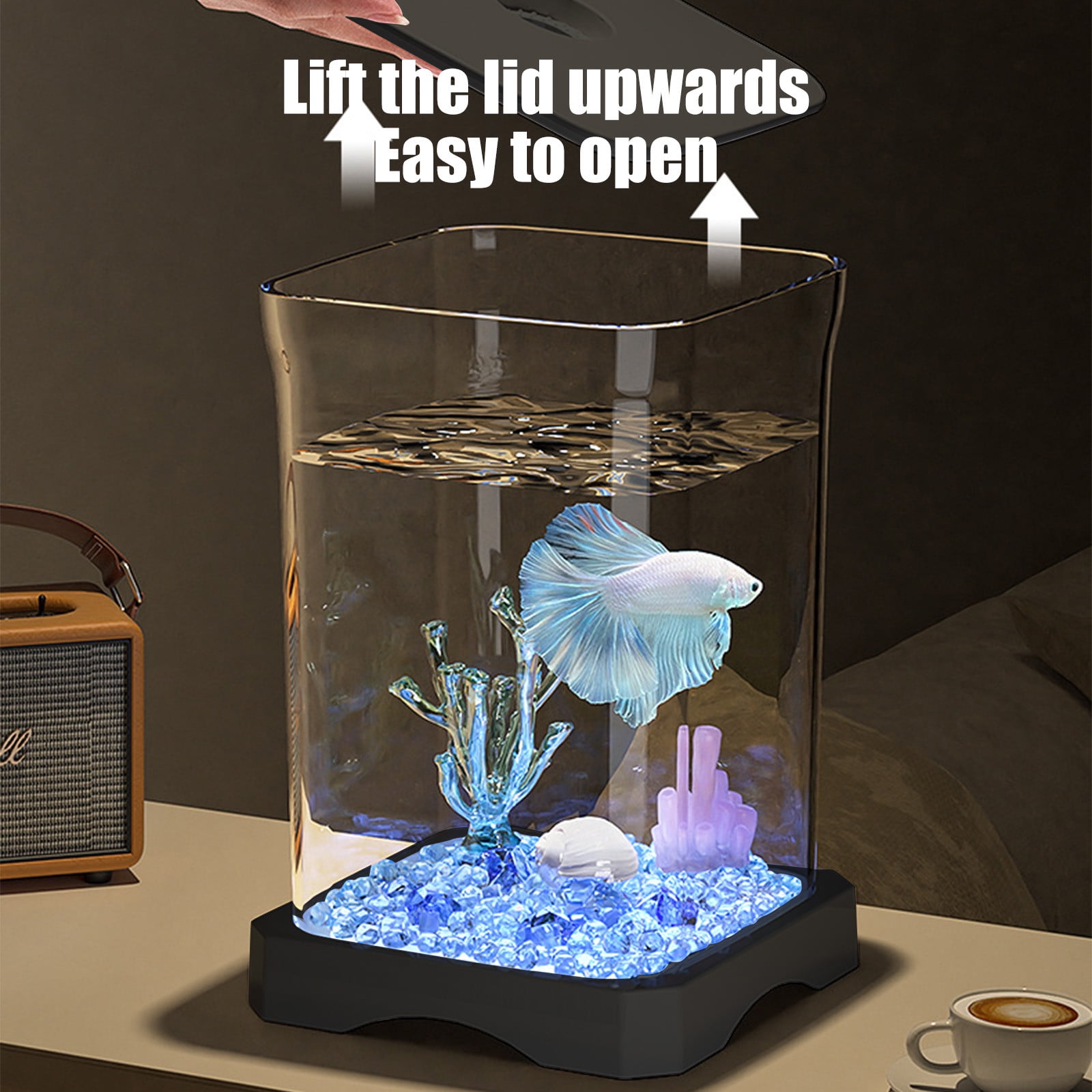 Darzheoy Small Fish Tank Kit, Desktop Fish Tank, Mini Aquarium with Led Light Decoration, Small Aquarium Starter Kits Desktop Room Decor, for Home, Office, Decorative Desktop Black - Image 5
