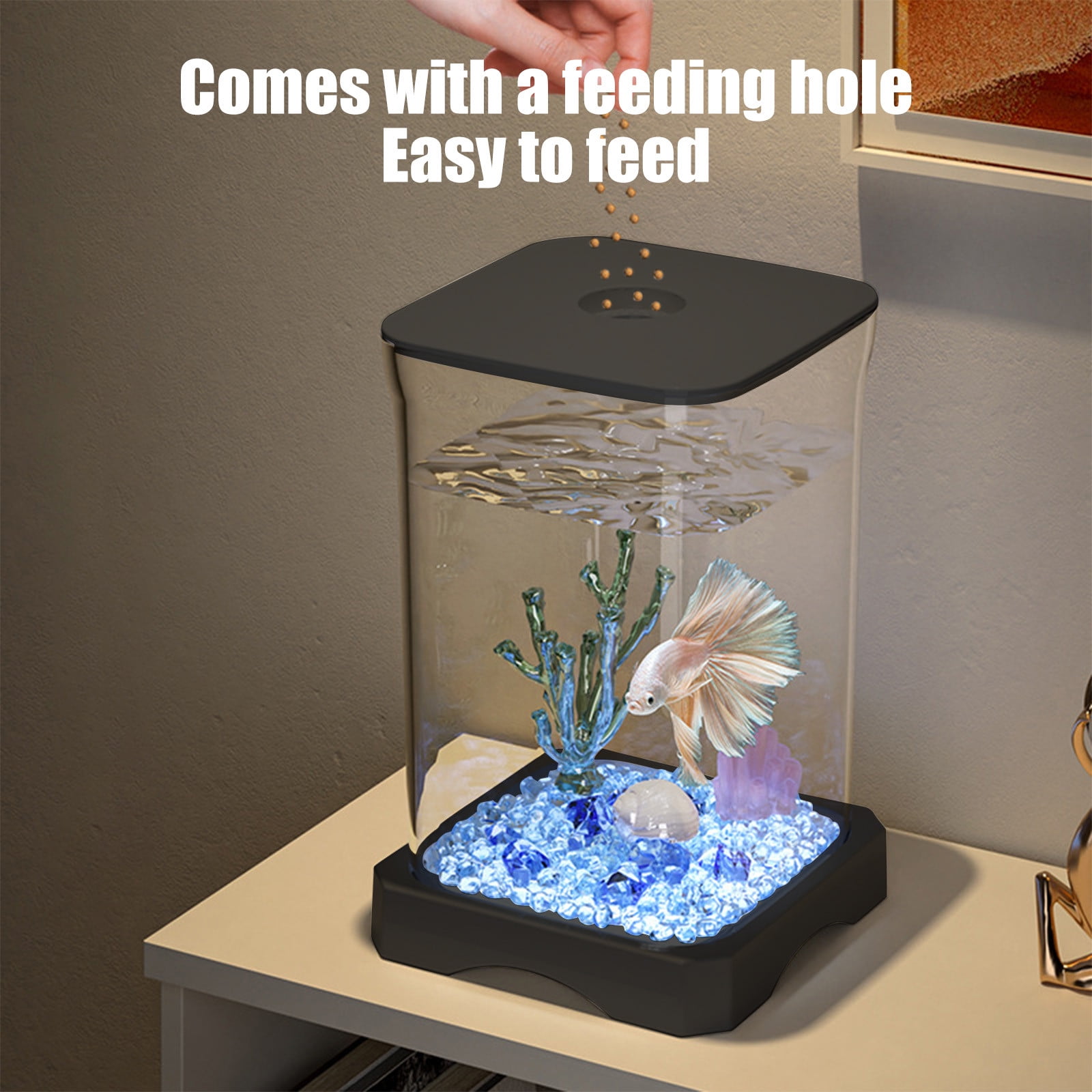 Darzheoy Small Fish Tank Kit, Desktop Fish Tank, Mini Aquarium with Led Light Decoration, Small Aquarium Starter Kits Desktop Room Decor, for Home, Office, Decorative Desktop Black - Image 6