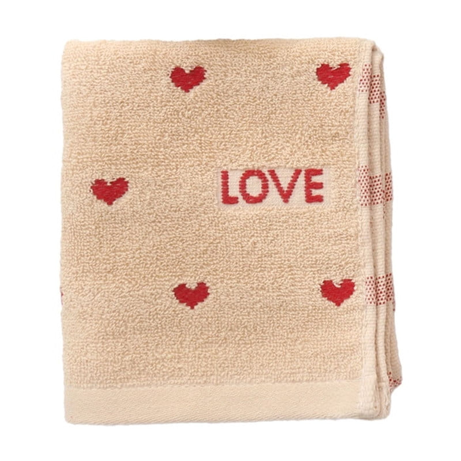 Kdkad Valentines Day Hand Towels, Red White Hearts Cotton Bathroom Towel, Valentines Day Decorative Absorbent Bath Towel for Drying Cleaning Cooking 13.4×29.5 in Coffee - Image 2