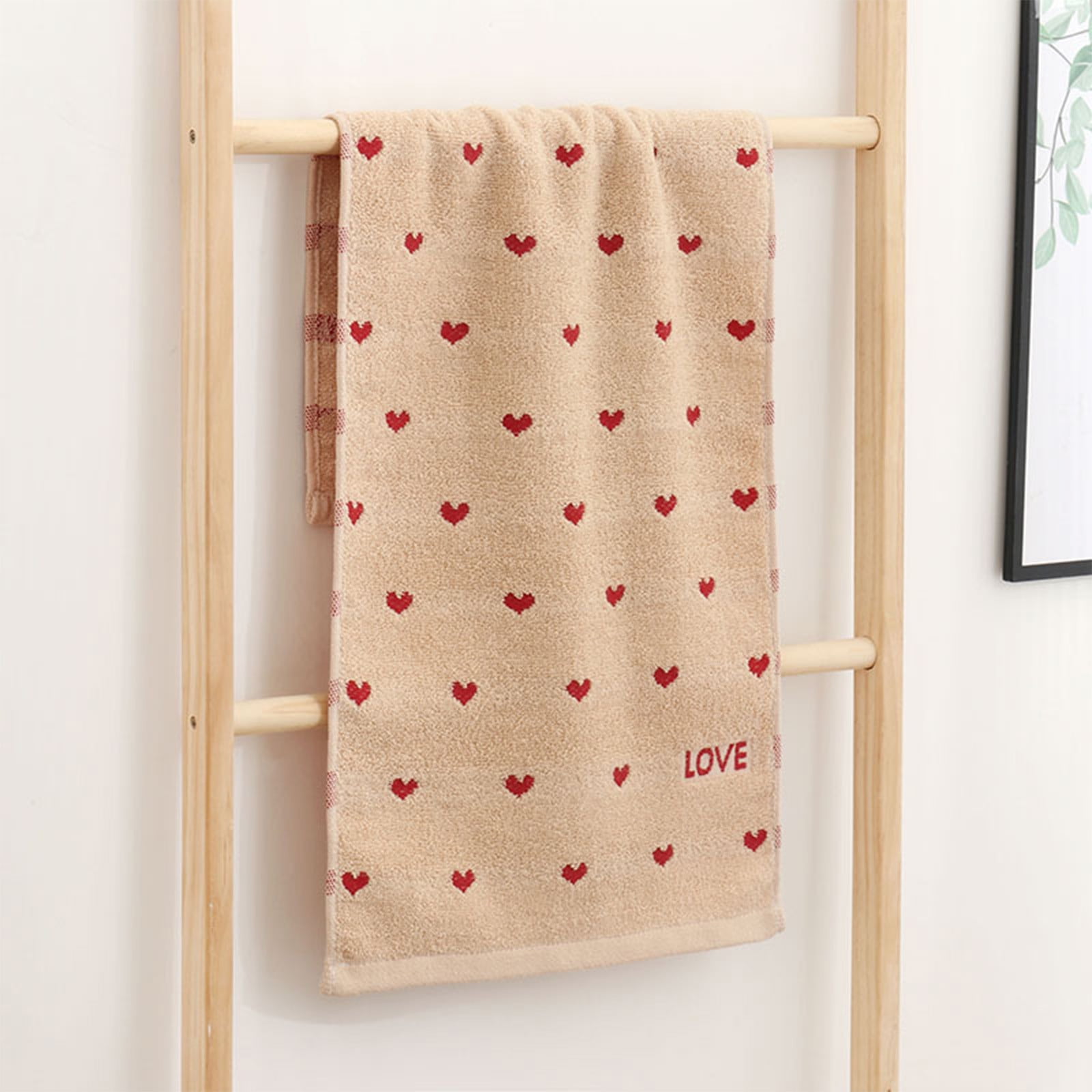 Kdkad Valentines Day Hand Towels, Red White Hearts Cotton Bathroom Towel, Valentines Day Decorative Absorbent Bath Towel for Drying Cleaning Cooking 13.4×29.5 in Coffee - Image 4