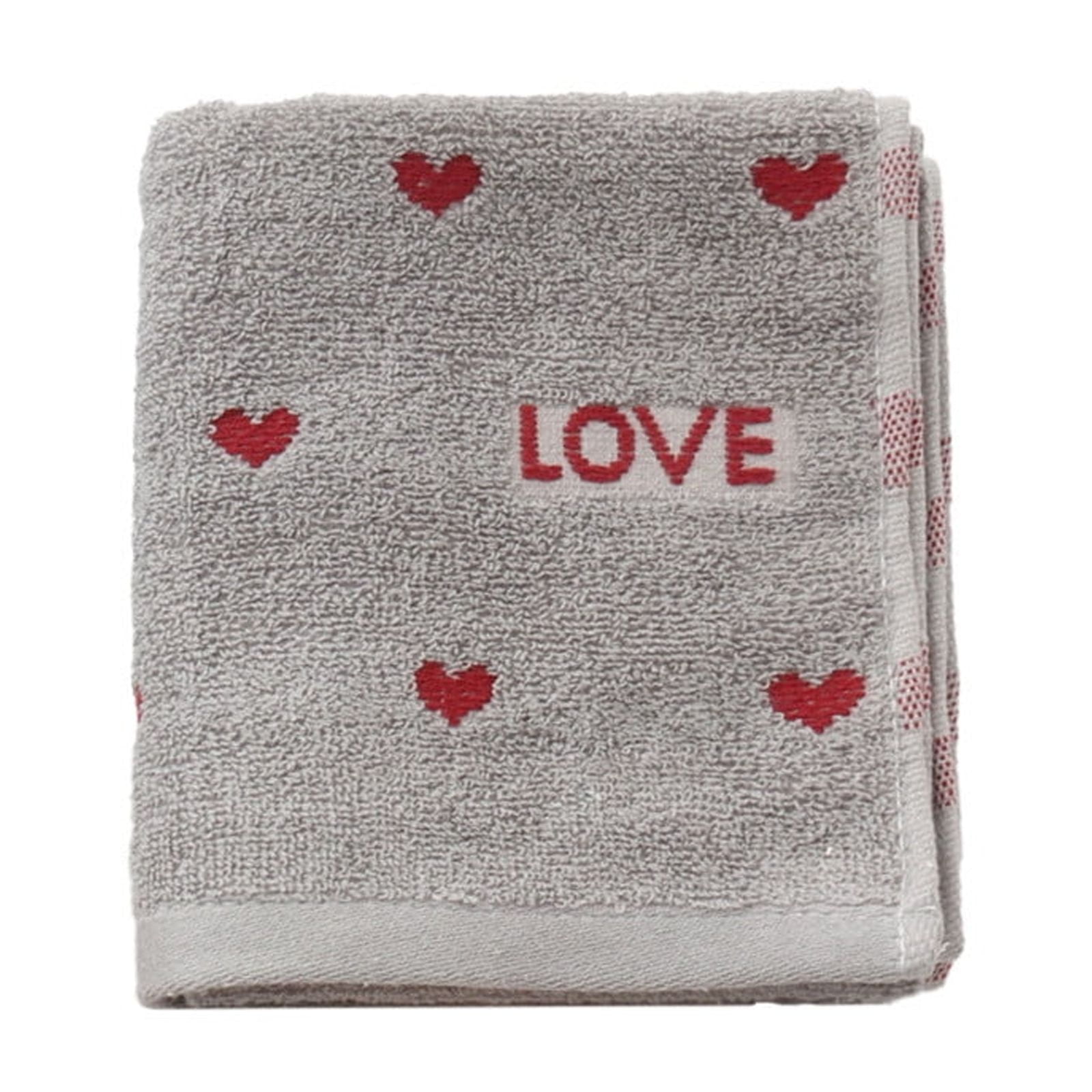 Kdkad Valentines Day Hand Towels, Red White Hearts Cotton Bathroom Towel, Valentines Day Decorative Absorbent Bath Towel for Drying Cleaning Cooking 13.4×29.5 in Gray - Image 2
