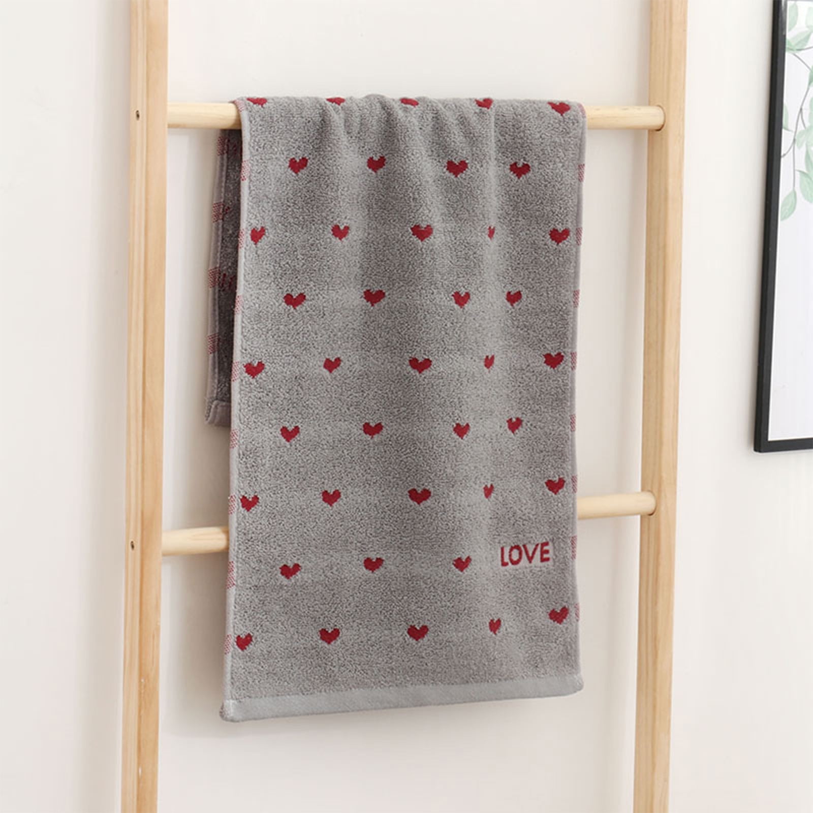 Kdkad Valentines Day Hand Towels, Red White Hearts Cotton Bathroom Towel, Valentines Day Decorative Absorbent Bath Towel for Drying Cleaning Cooking 13.4×29.5 in Gray - Image 4