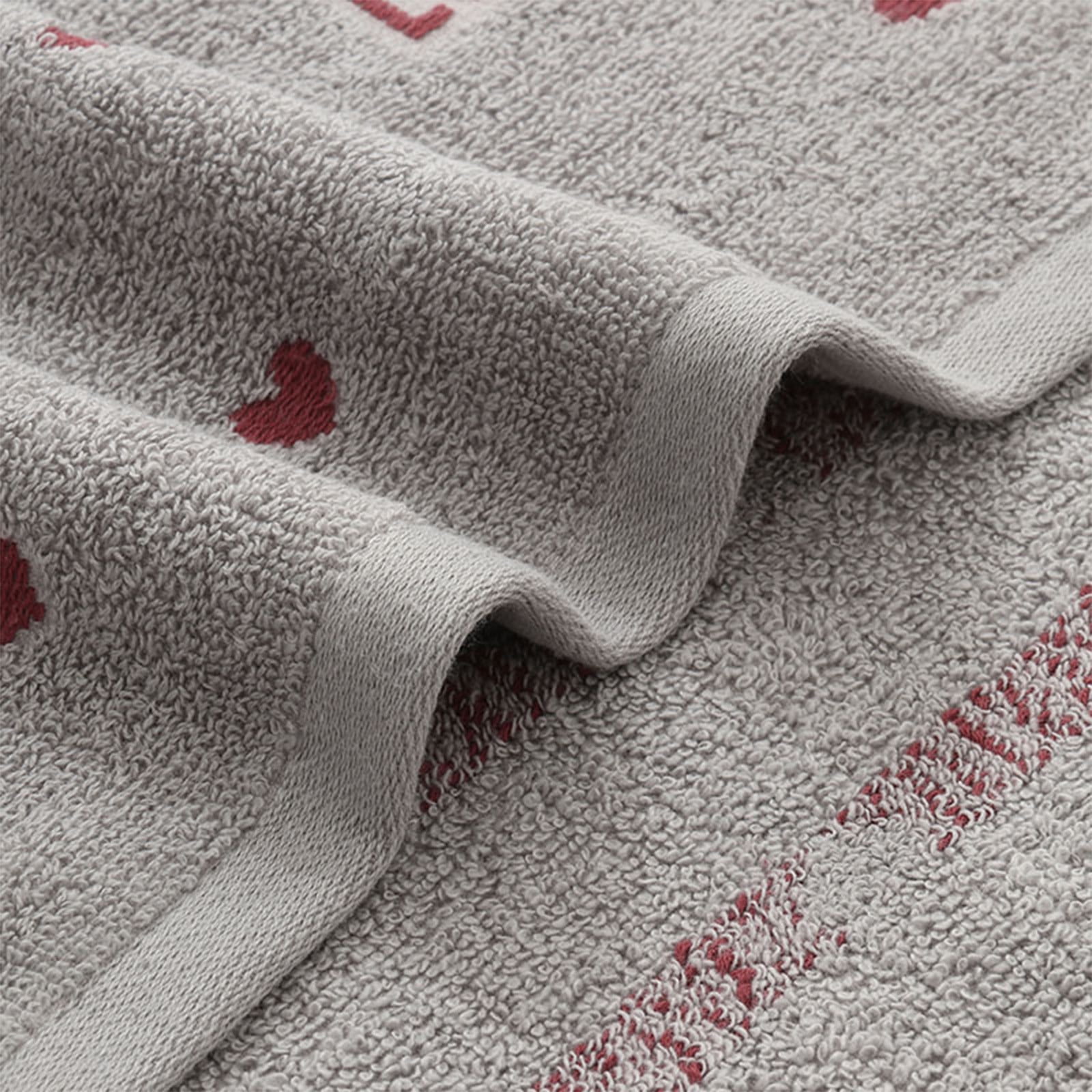 Kdkad Valentines Day Hand Towels, Red White Hearts Cotton Bathroom Towel, Valentines Day Decorative Absorbent Bath Towel for Drying Cleaning Cooking 13.4×29.5 in Gray - Image 5
