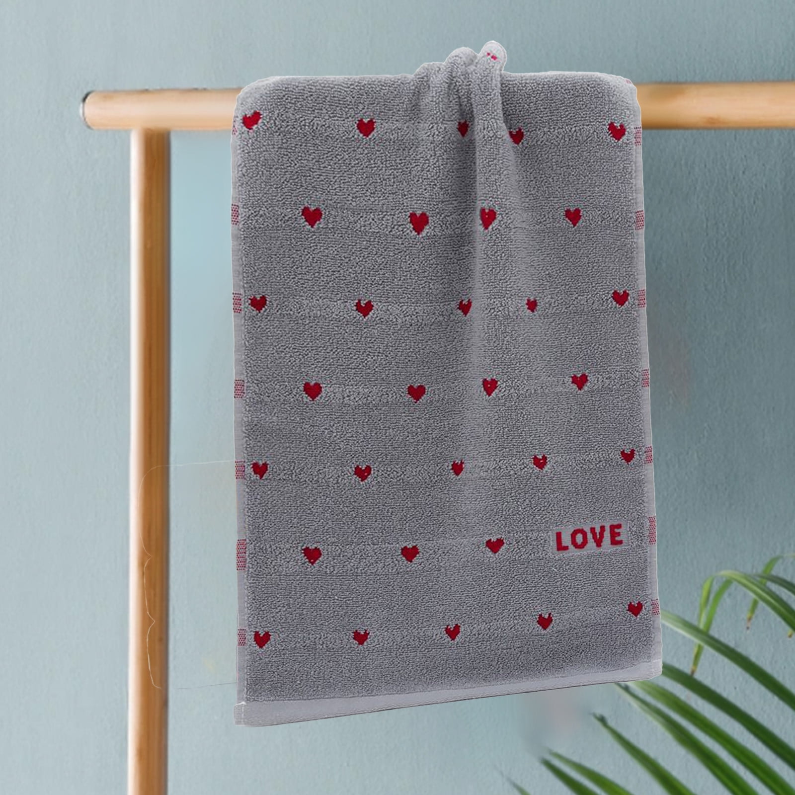 Kdkad Valentines Day Hand Towels, Red White Hearts Cotton Bathroom Towel, Valentines Day Decorative Absorbent Bath Towel for Drying Cleaning Cooking 13.4×29.5 in Gray - Image 6