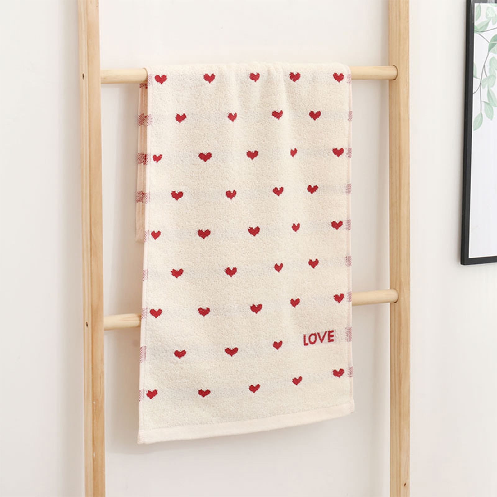 Kdkad Valentines Day Hand Towels, Red White Hearts Cotton Bathroom Towel, Valentines Day Decorative Absorbent Bath Towel for Drying Cleaning Cooking 13.4×29.5 in White - Image 4