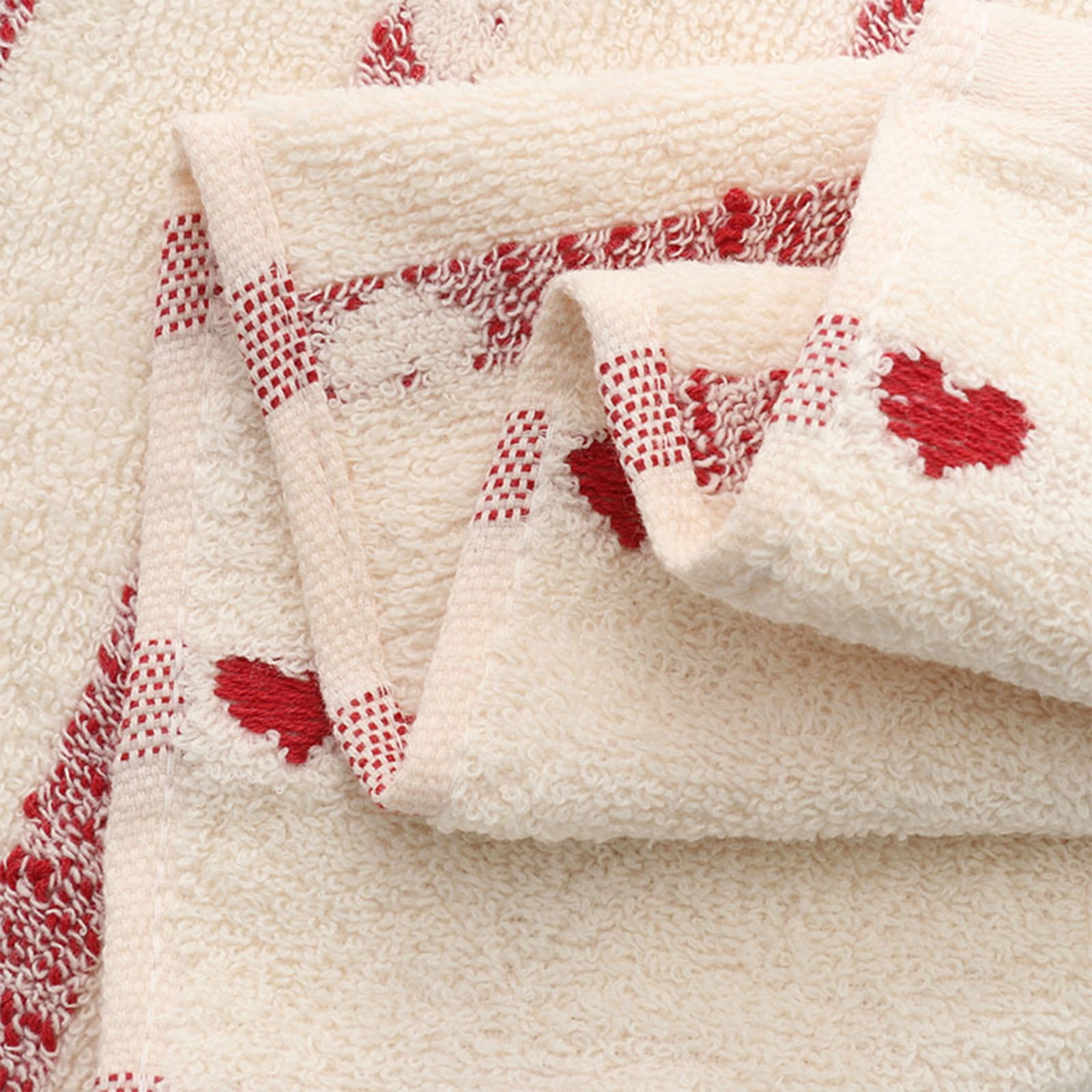 Kdkad Valentines Day Hand Towels, Red White Hearts Cotton Bathroom Towel, Valentines Day Decorative Absorbent Bath Towel for Drying Cleaning Cooking 13.4×29.5 in White - Image 5