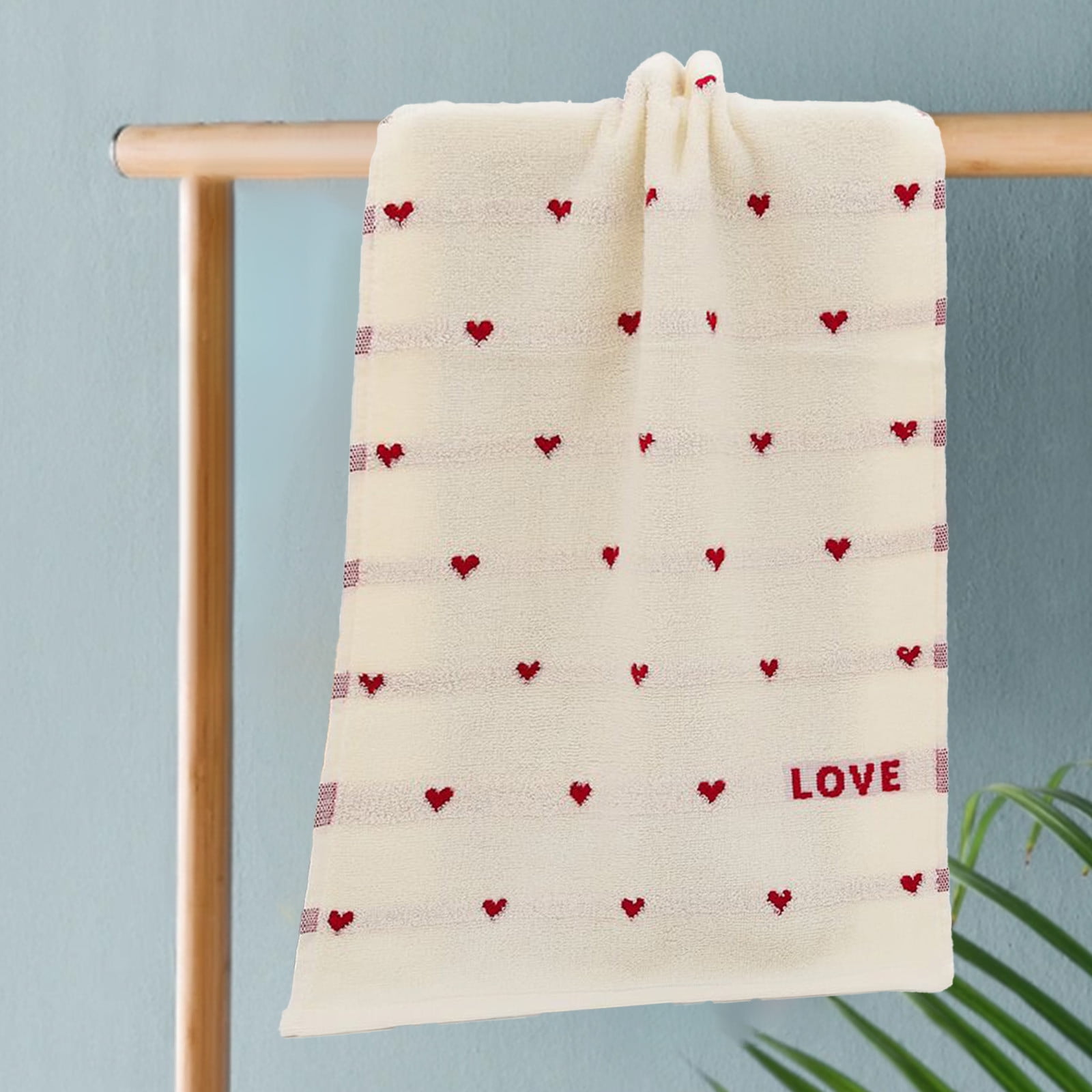 Kdkad Valentines Day Hand Towels, Red White Hearts Cotton Bathroom Towel, Valentines Day Decorative Absorbent Bath Towel for Drying Cleaning Cooking 13.4×29.5 in White - Image 6