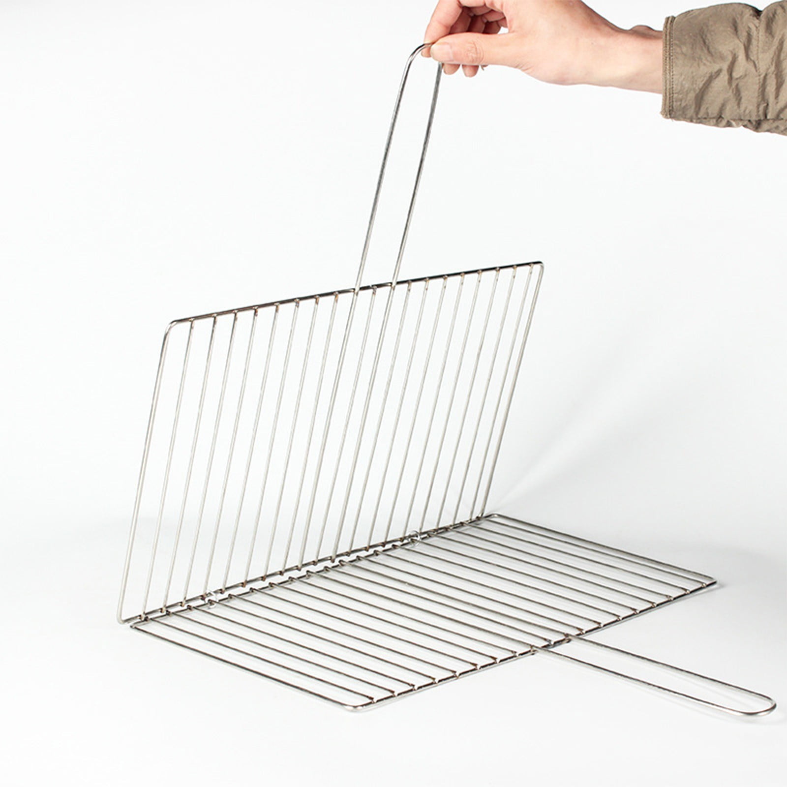 Kdkad Fish Grilling Basket, BBQ Grilling Basket, Folding Portable Stainless Steel BBQ Grill Basket for Fish Vegetables Shrimp with Handle 15×9.4 in Silver - Image 6