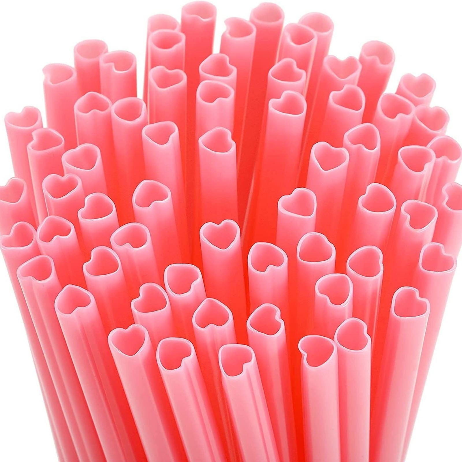 Kdkad Heart Shaped Pink Straws, 50 pc Disposable Drinking Cute Straw, Valentines Day Decorations, Pink Plastic Straw Valentines Day Birthday Party Bridal Shower Wedding Supplies - Image 1