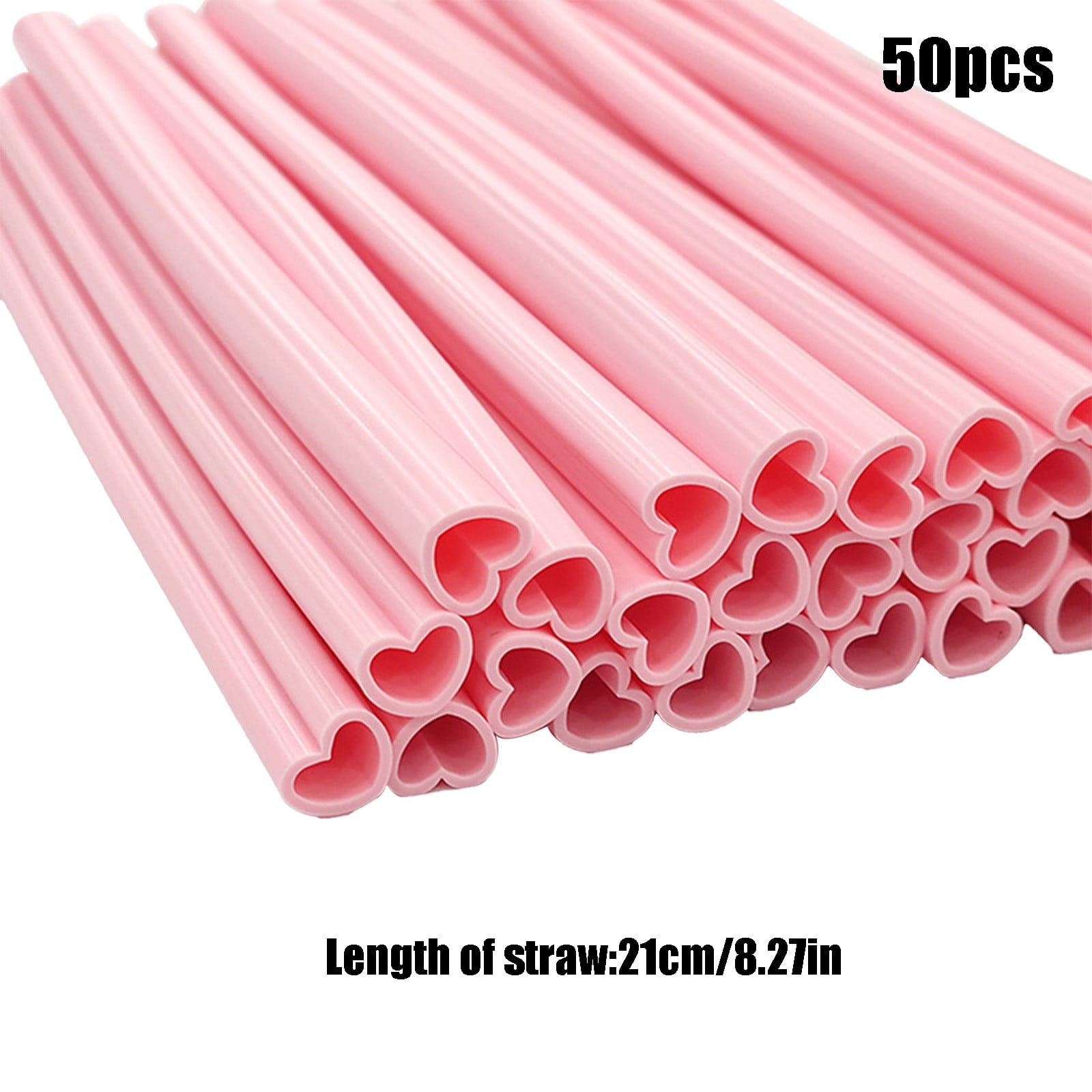 Kdkad Heart Shaped Pink Straws, 50 pc Disposable Drinking Cute Straw, Valentines Day Decorations, Pink Plastic Straw Valentines Day Birthday Party Bridal Shower Wedding Supplies - Image 3