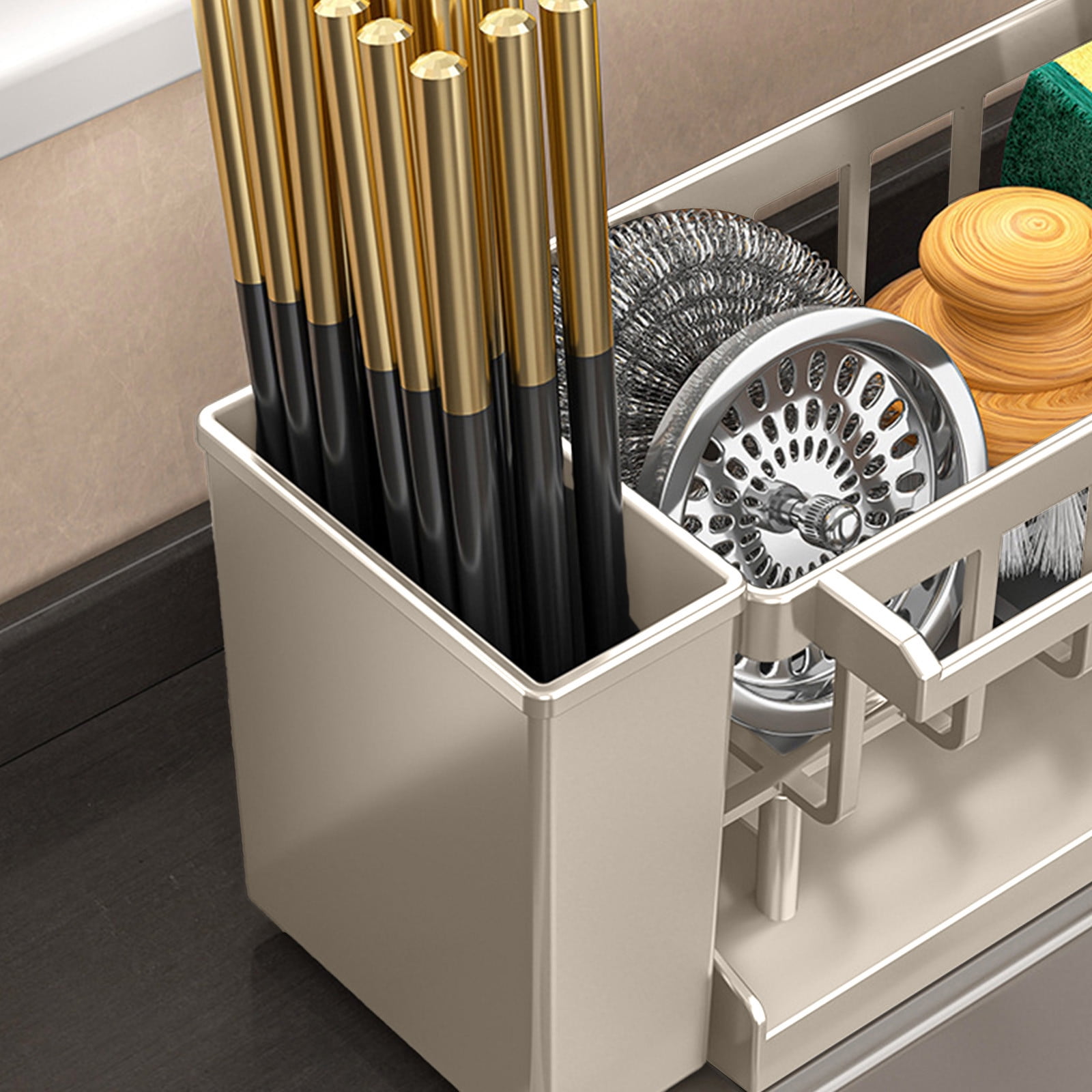 Kdkad Kitchen Sink Sponge Holder, Sponge Holder Kitchen Sink Caddy Organizer with Dish Brush Holder, Rustproof Stainless Steel Sink Sponge Holder with Auto-Draining Tray G - Image 6