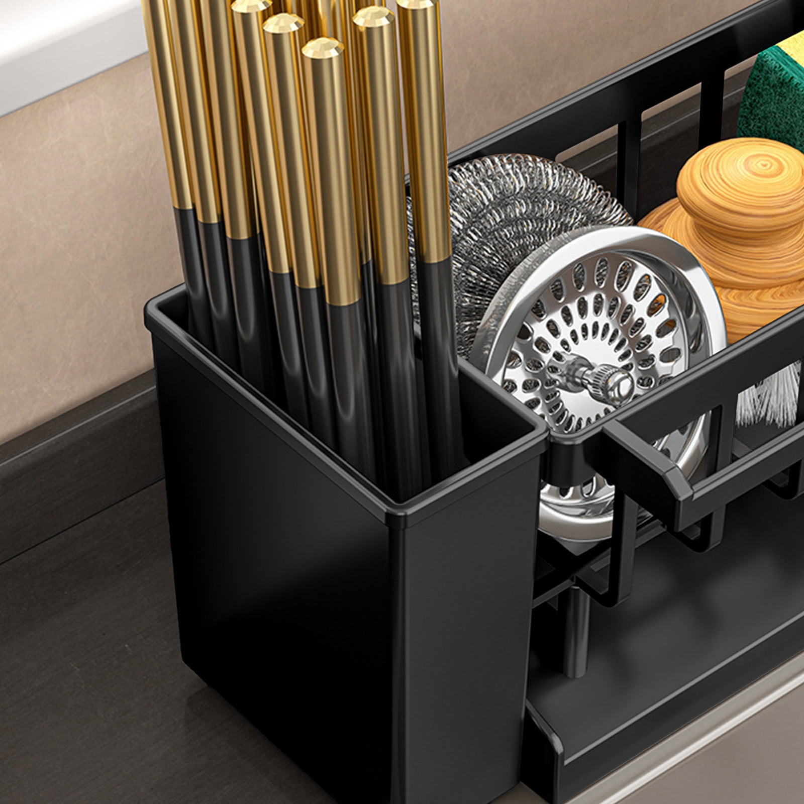 Kdkad Kitchen Sink Sponge Holder, Sponge Holder Kitchen Sink Caddy Organizer with Dish Brush Holder, Rustproof Stainless Steel Sink Sponge Holder with Auto-Draining Tray H - Image 7