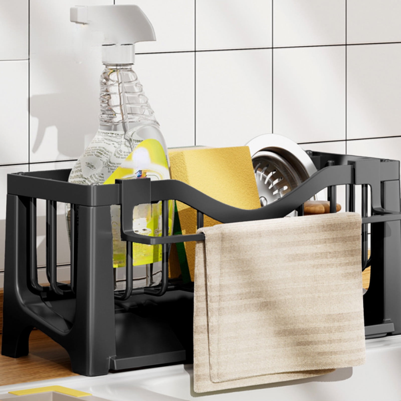 Kdkad Kitchen Sink Sponge Holder, Sponge Holder Kitchen Sink Caddy Organizer with Dish Brush Holder, Rustproof Stainless Steel Sink Sponge Holder with Auto-Draining Tray J - Image 5