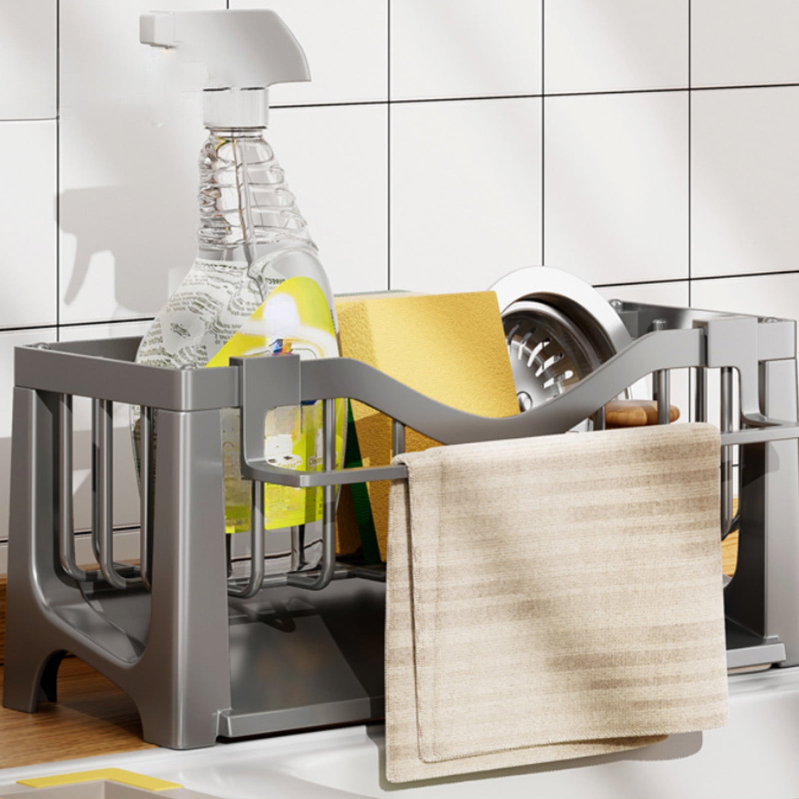 Kdkad Kitchen Sink Sponge Holder, Sponge Holder Kitchen Sink Caddy Organizer with Dish Brush Holder, Rustproof Stainless Steel Sink Sponge Holder with Auto-Draining Tray K - Image 6